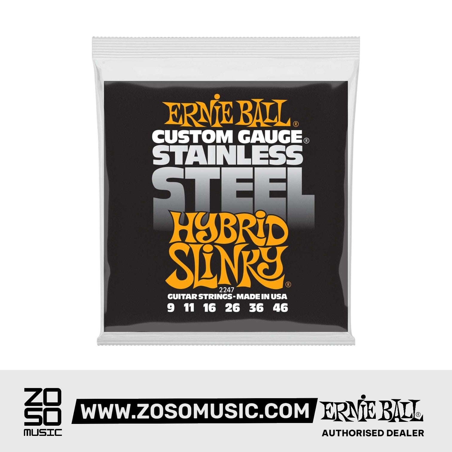 Ernie Ball Hybrid Slinky Stainless Steel Wound Electric Guitar Strings, 9-46 | Zoso Music Sdn Bhd