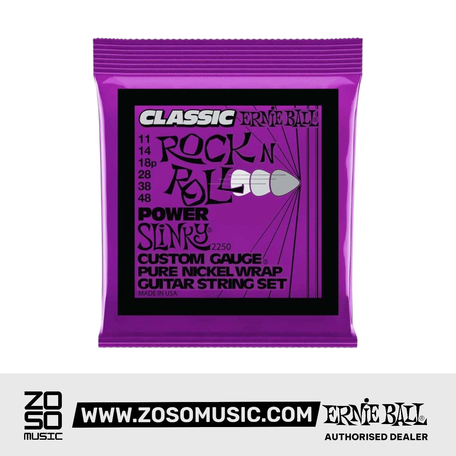 Ernie Ball Power Slinky Classic Rock N Roll Pure Nickel Wrap Electric Guitar Strings, 11-48 | Zoso Music Sdn Bhd