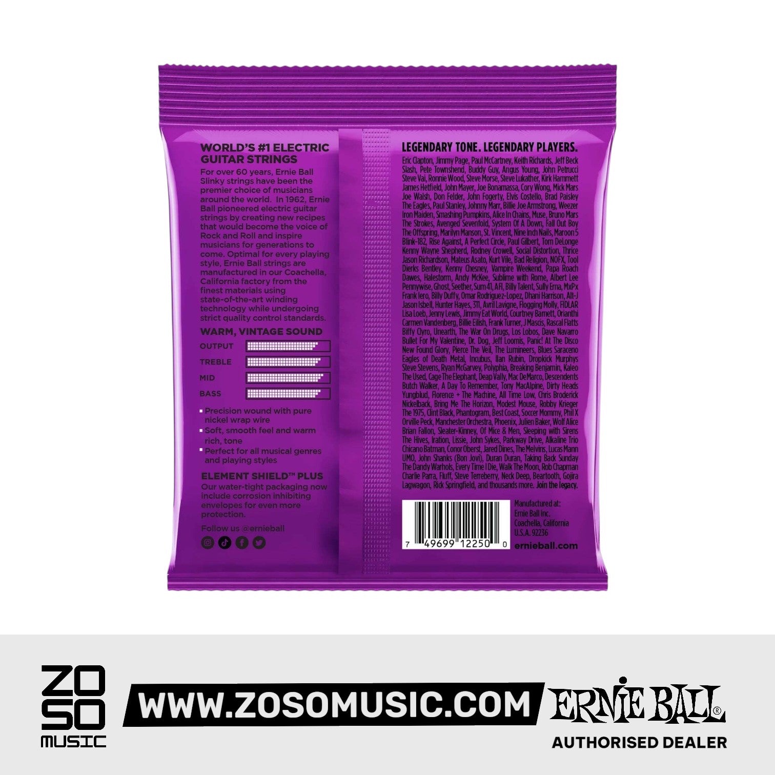Ernie Ball Power Slinky Classic Rock N Roll Pure Nickel Wrap Electric Guitar Strings, 11-48
