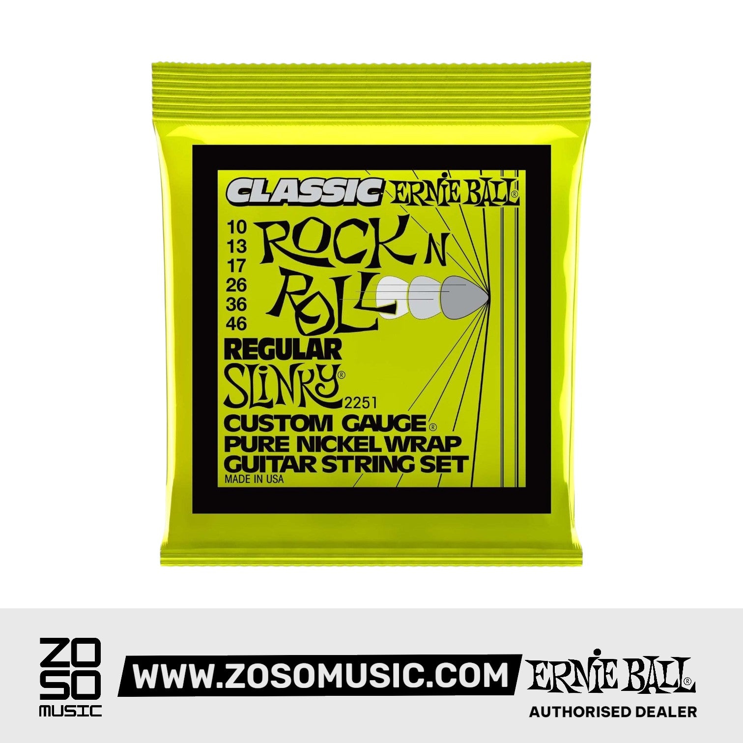 Ernie Ball Regular Slinky Classic Rock N Roll Pure Nickel Wrap Electric Guitar Strings, 10-46 | Zoso Music Sdn Bhd