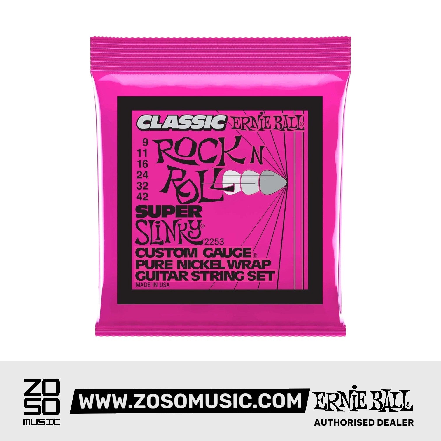 Ernie Ball Super Slinky Classic Rock n Roll Pure Nickel Electric Guitar Strings, 9-42 | Zoso Music Sdn Bhd