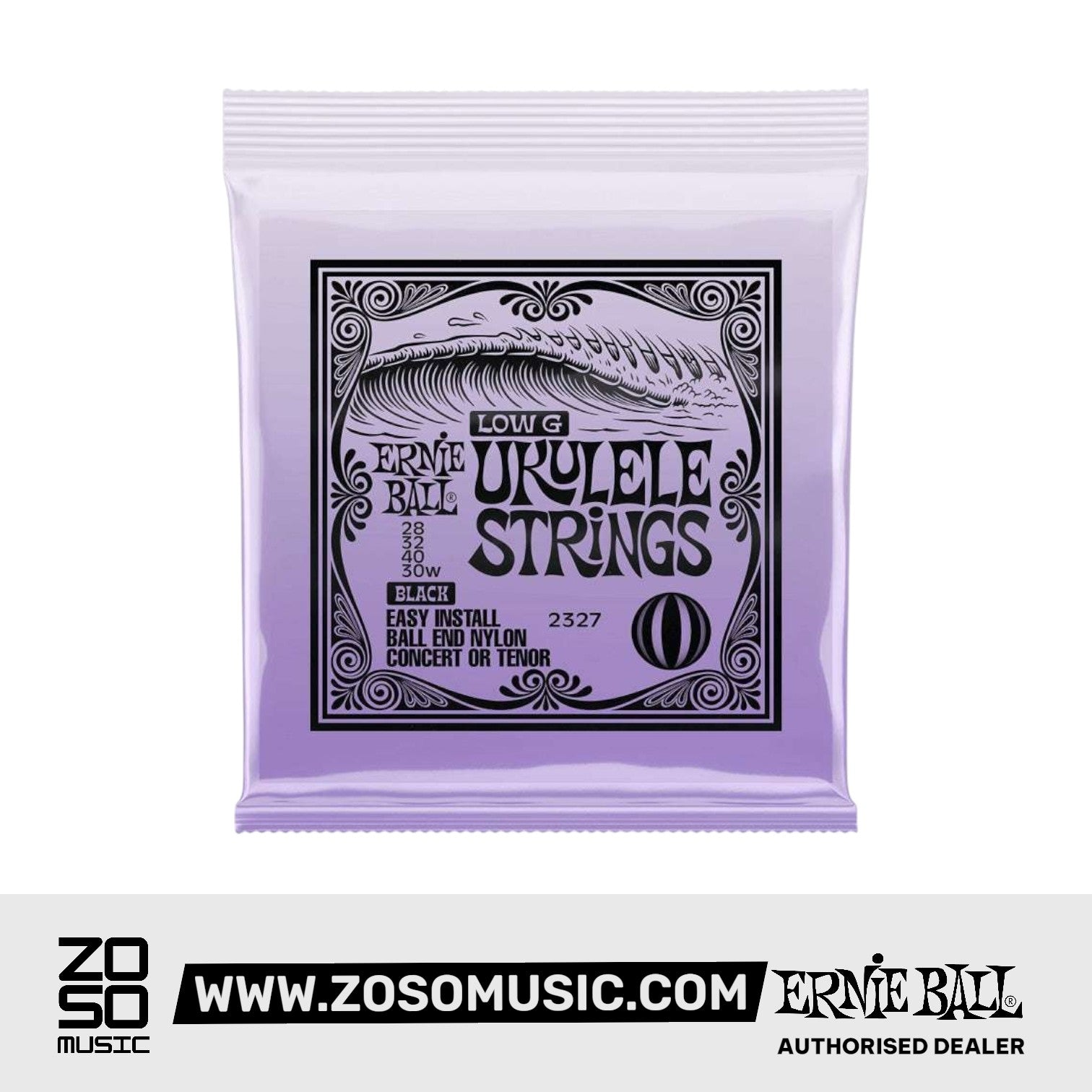 Ernie Ball Concert/Tenor Nylon Ball End Low G Ukulele Strings, Black | Zoso Music Sdn Bhd