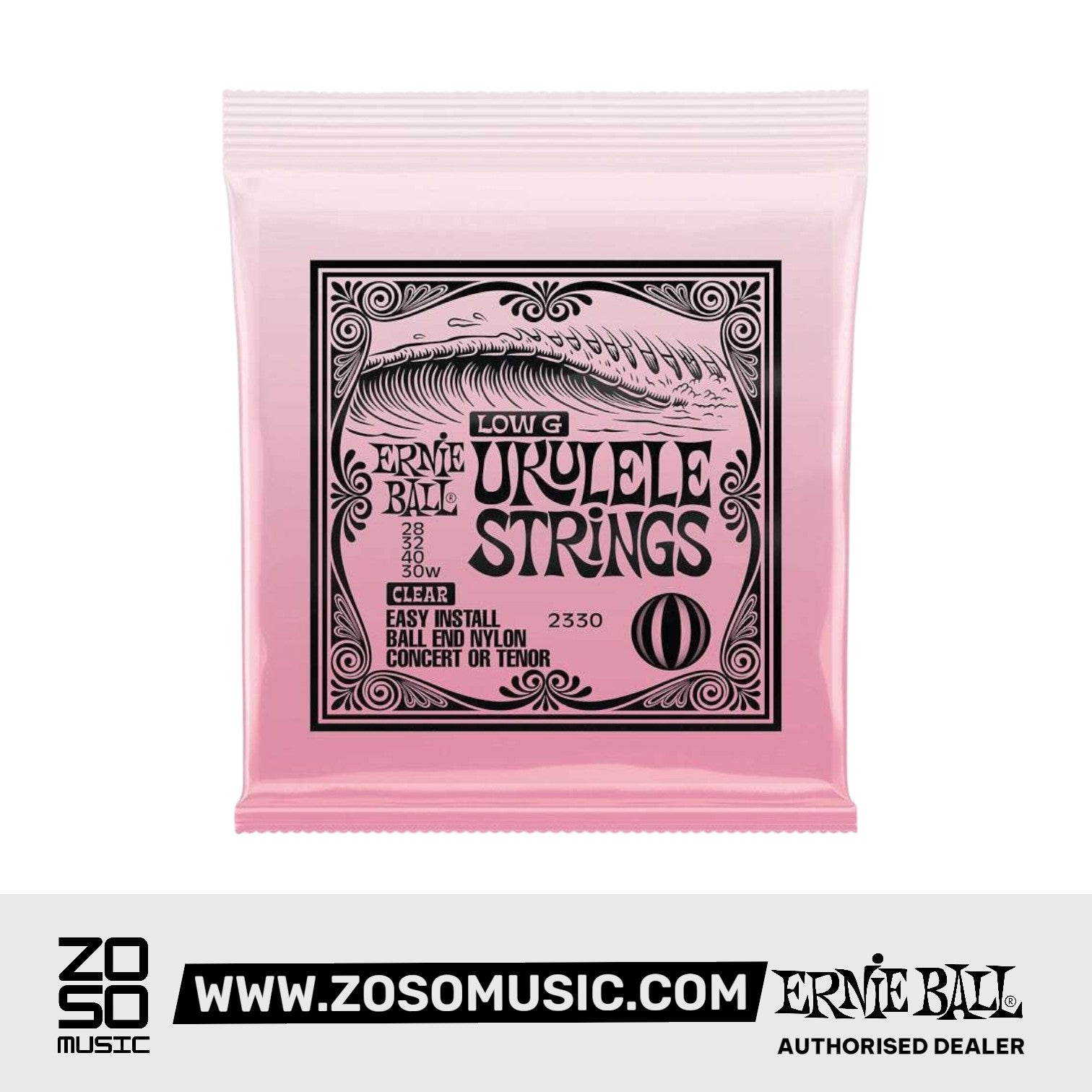 Ernie Ball Concert/Tenor Nylon Ball End Low G Ukulele Strings, Clear | Zoso Music Sdn Bhd