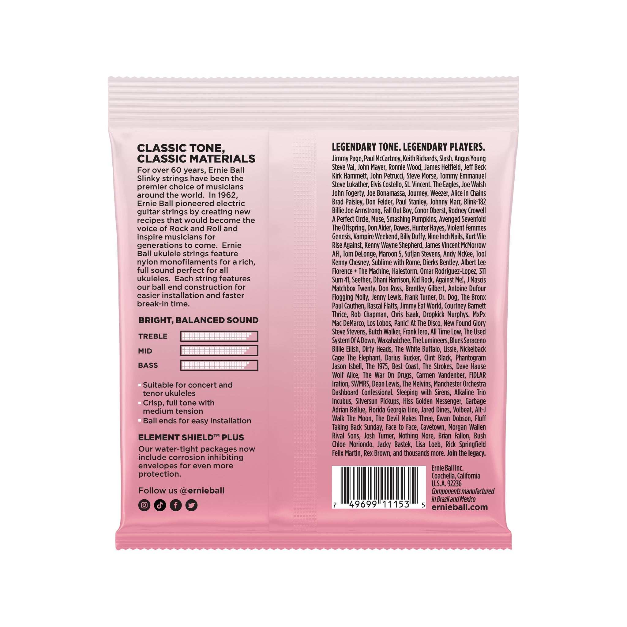 Ernie Ball Concert/Tenor Nylon Ball End Low G Ukulele Strings, Clear