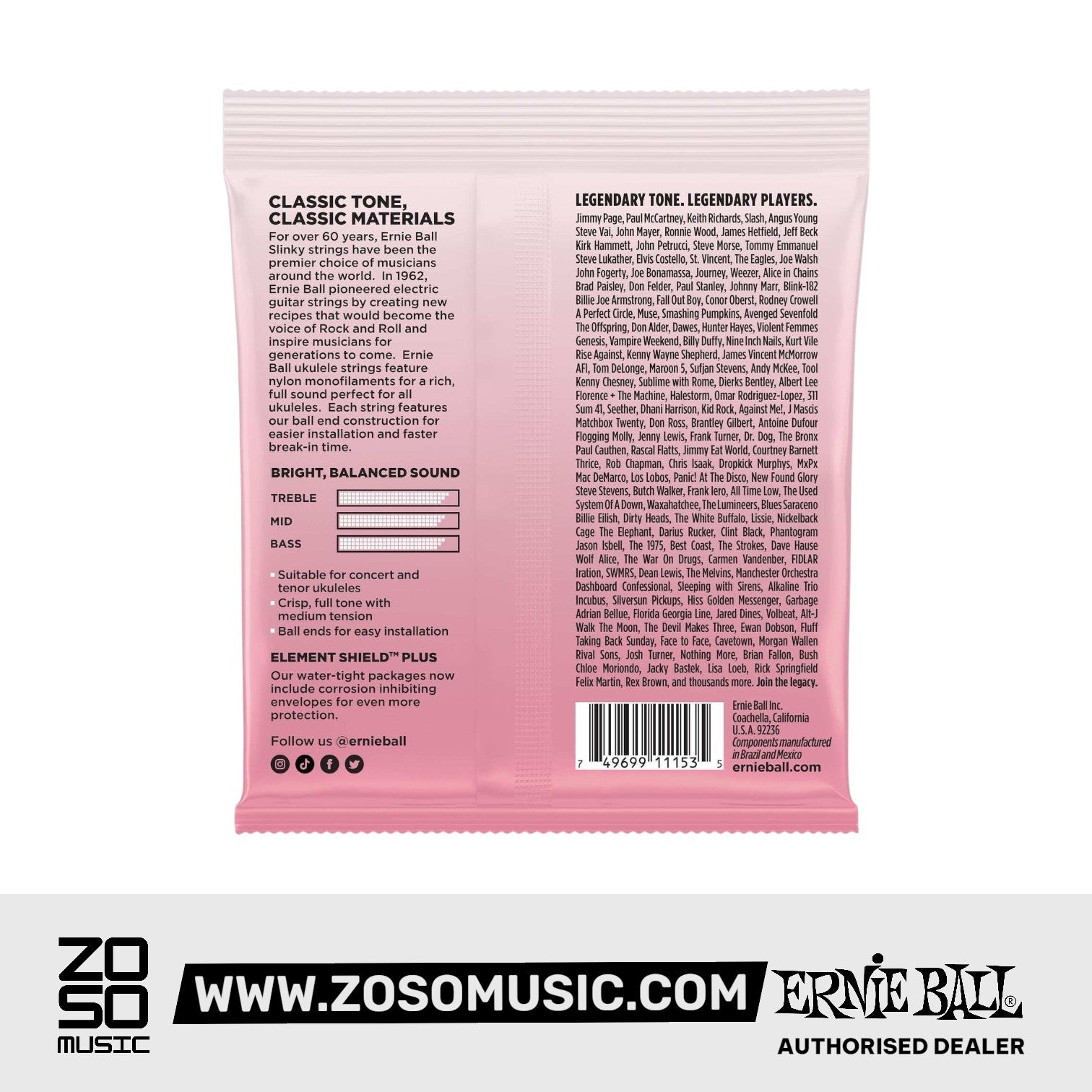 Ernie Ball Concert/Tenor Nylon Ball End Low G Ukulele Strings, Clear