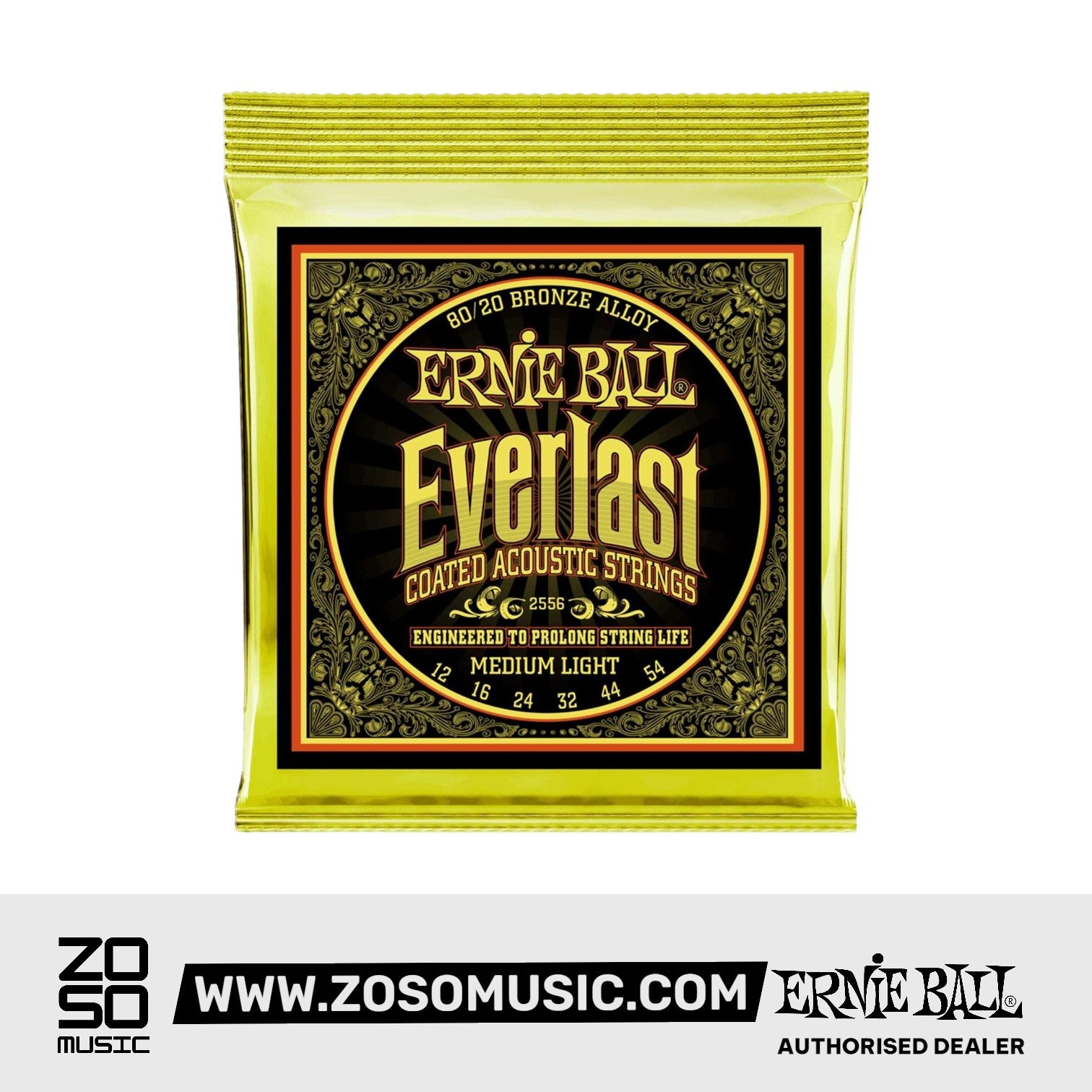 Ernie Ball Everlast Medium Light Coated Phosphor Bronze Acoustic Guitar Strings, 12-54 | Zoso Music Sdn Bhd