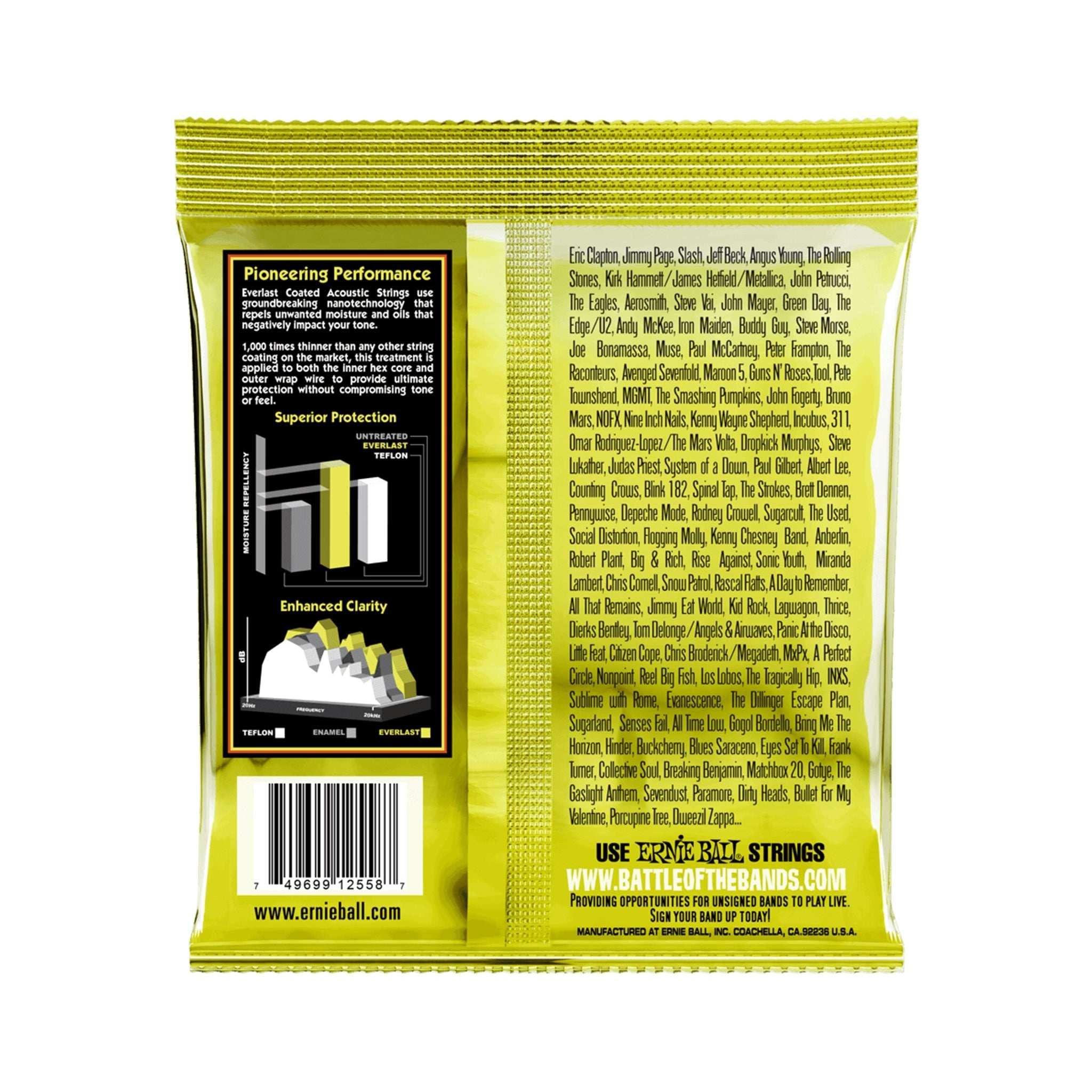 Ernie Ball Everlast Light Coated Phosphor Bronze Acoustic Guitar Strings, 11-52