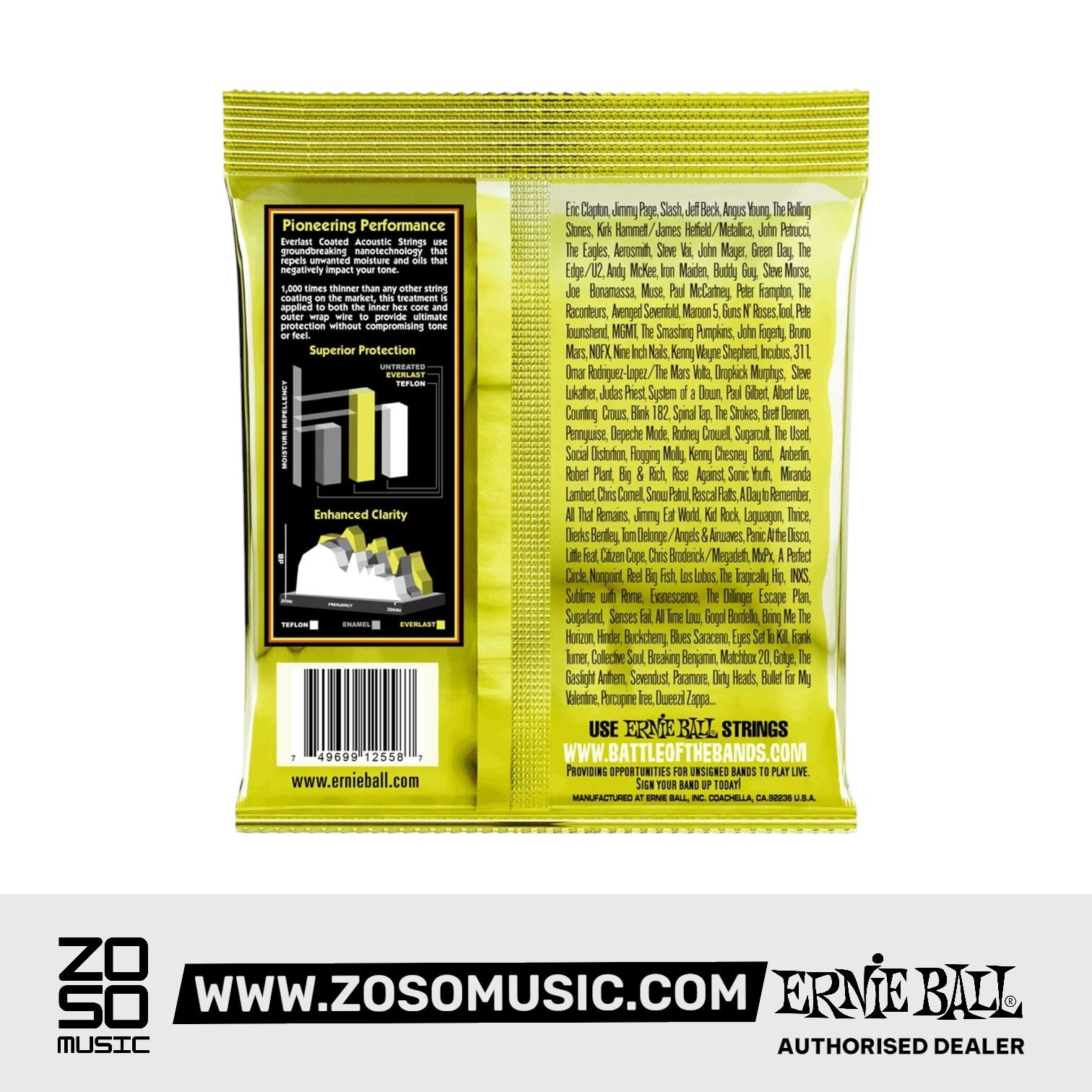 Ernie Ball Everlast Light Coated Phosphor Bronze Acoustic Guitar Strings, 11-52