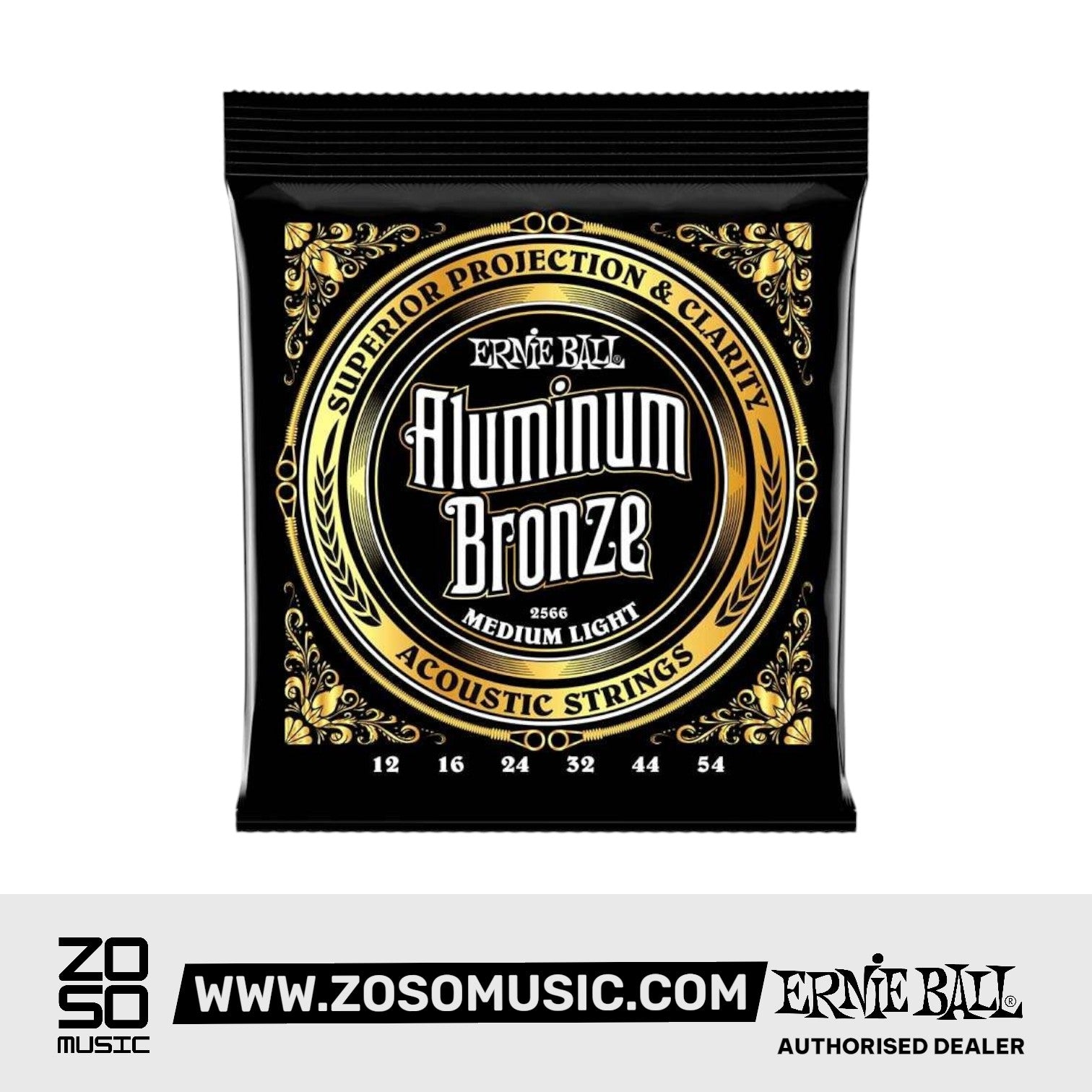 Ernie Ball Medium Light Aluminum Bronze Acoustic Guitar Strings, 12-54 | Zoso Music Sdn Bhd