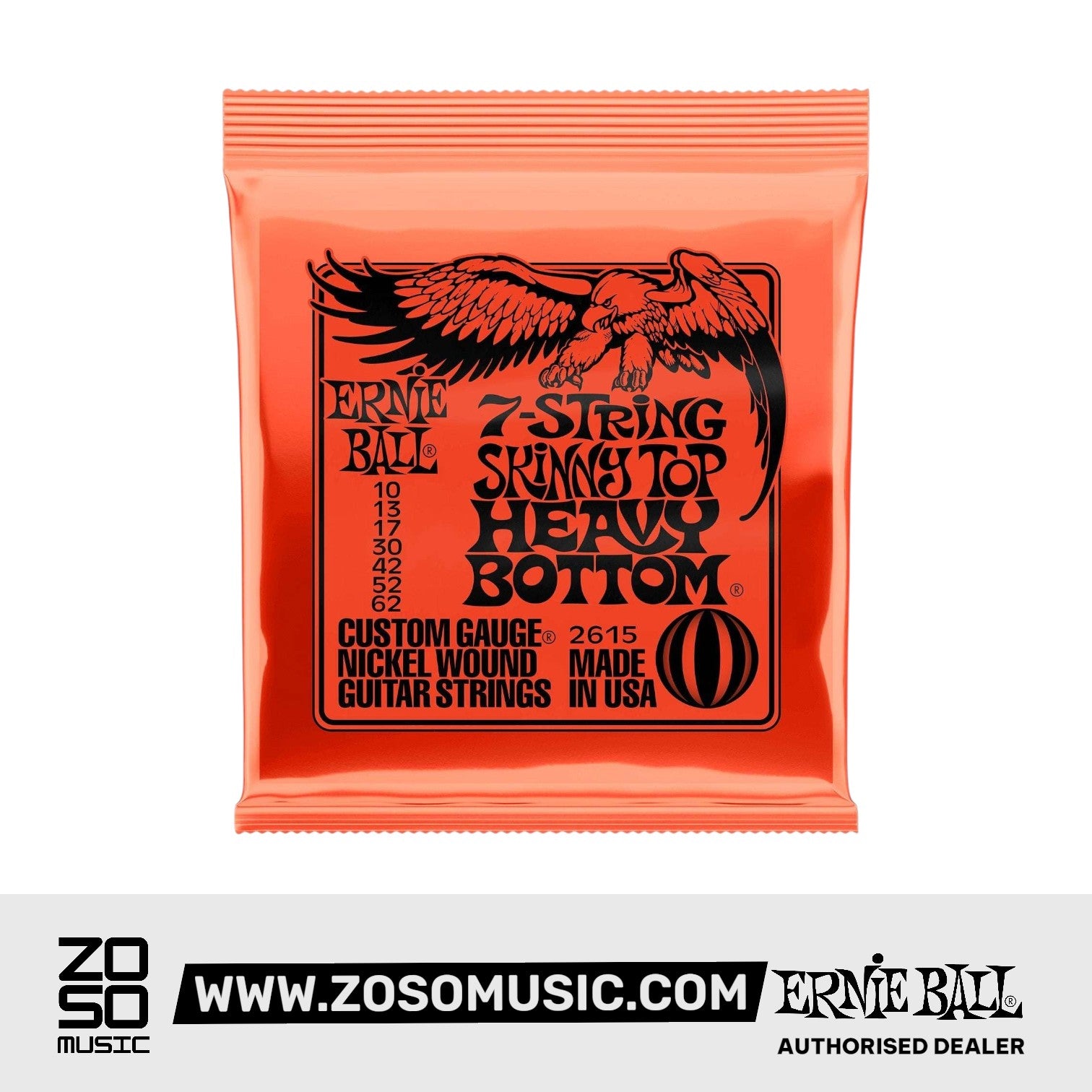 Ernie Ball Skinny Top / Heavy Bottom Slinky 7-String Nickel Wound Electric Guitar Strings 10-62 | Zoso Music Sdn Bhd