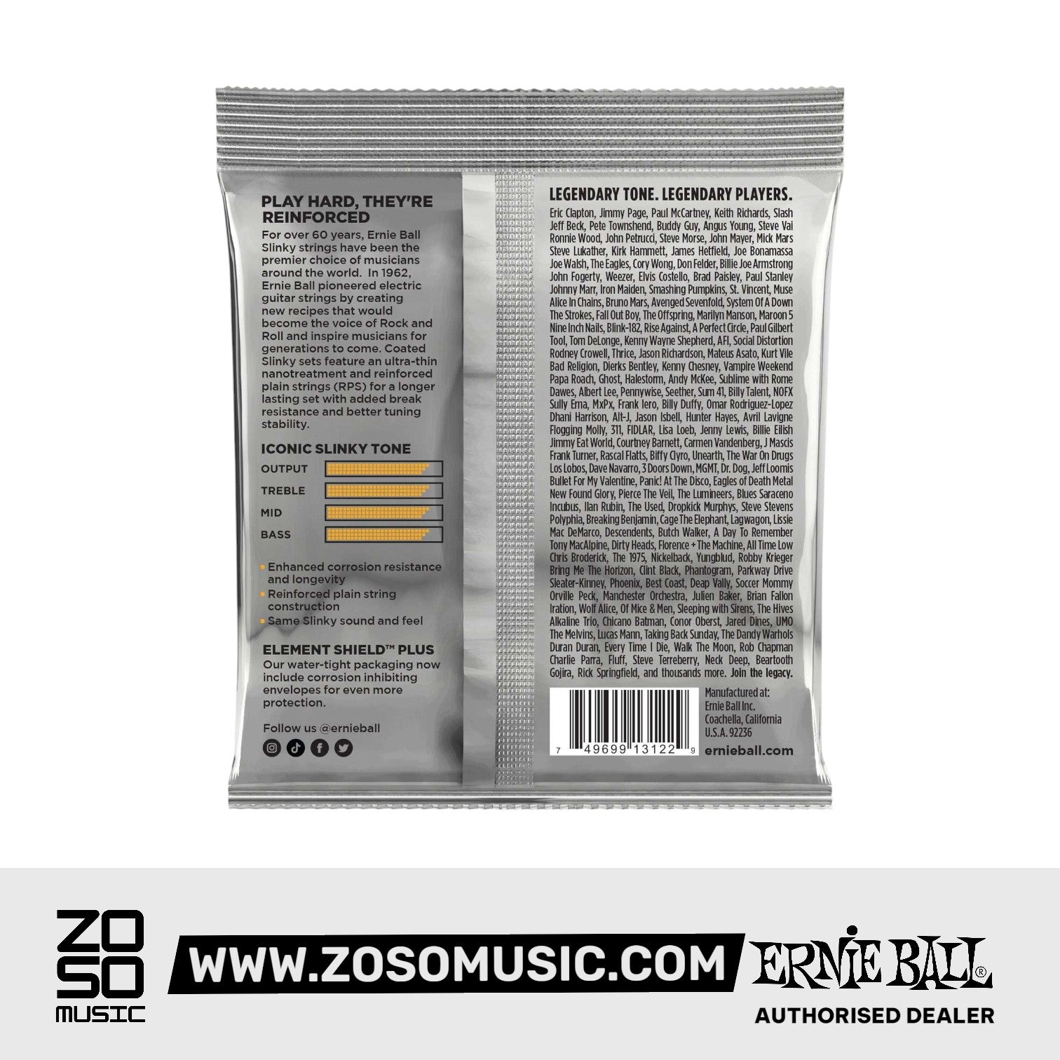 Ernie Ball Hybrid Slinky Titanium RPS Coated Electric Guitar Strings, 9-46