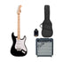 Squier Sonic Stratocaster Electric Guitar Bundle w/White Pickguard, Maple FB, Black | Zoso Music Sdn Bhd