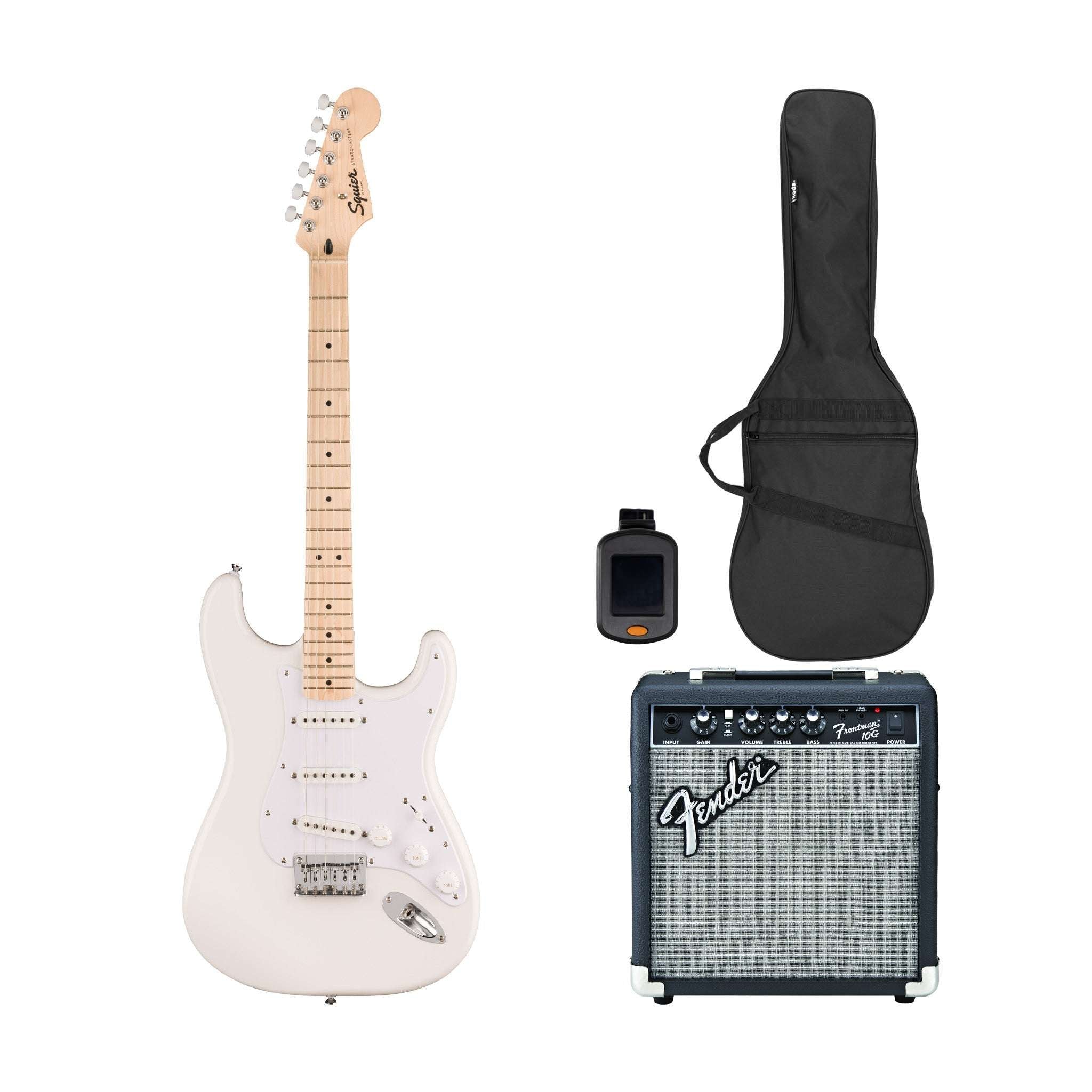 Squier Sonic Stratocaster HT Electric Guitar Bundle w/White Pickguard, Maple FB, Arctic White | Zoso Music Sdn Bhd