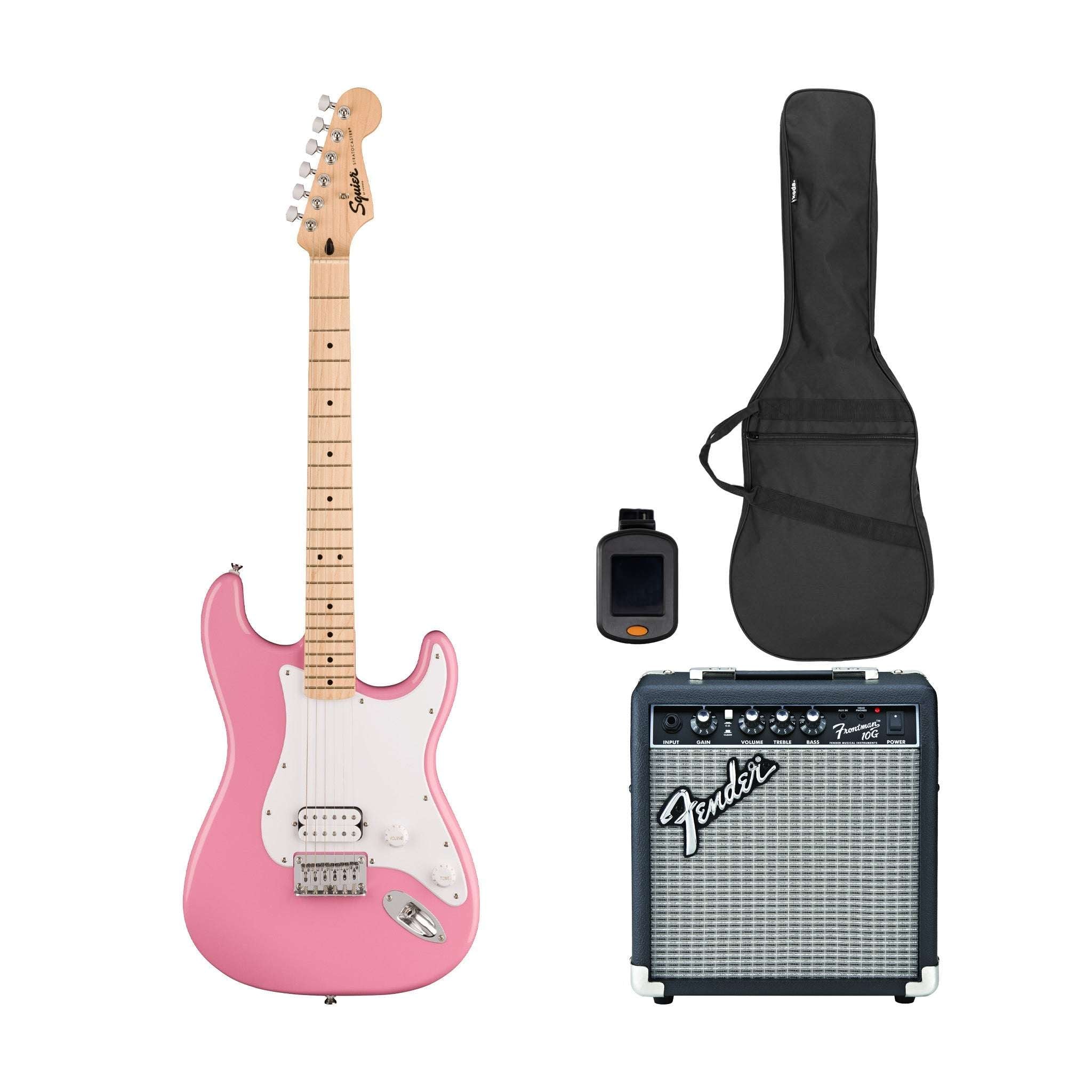 Squier Sonic Stratocaster HT H Electric Guitar Bundle w/White Pickguard, Maple FB, Flash Pink | Zoso Music Sdn Bhd