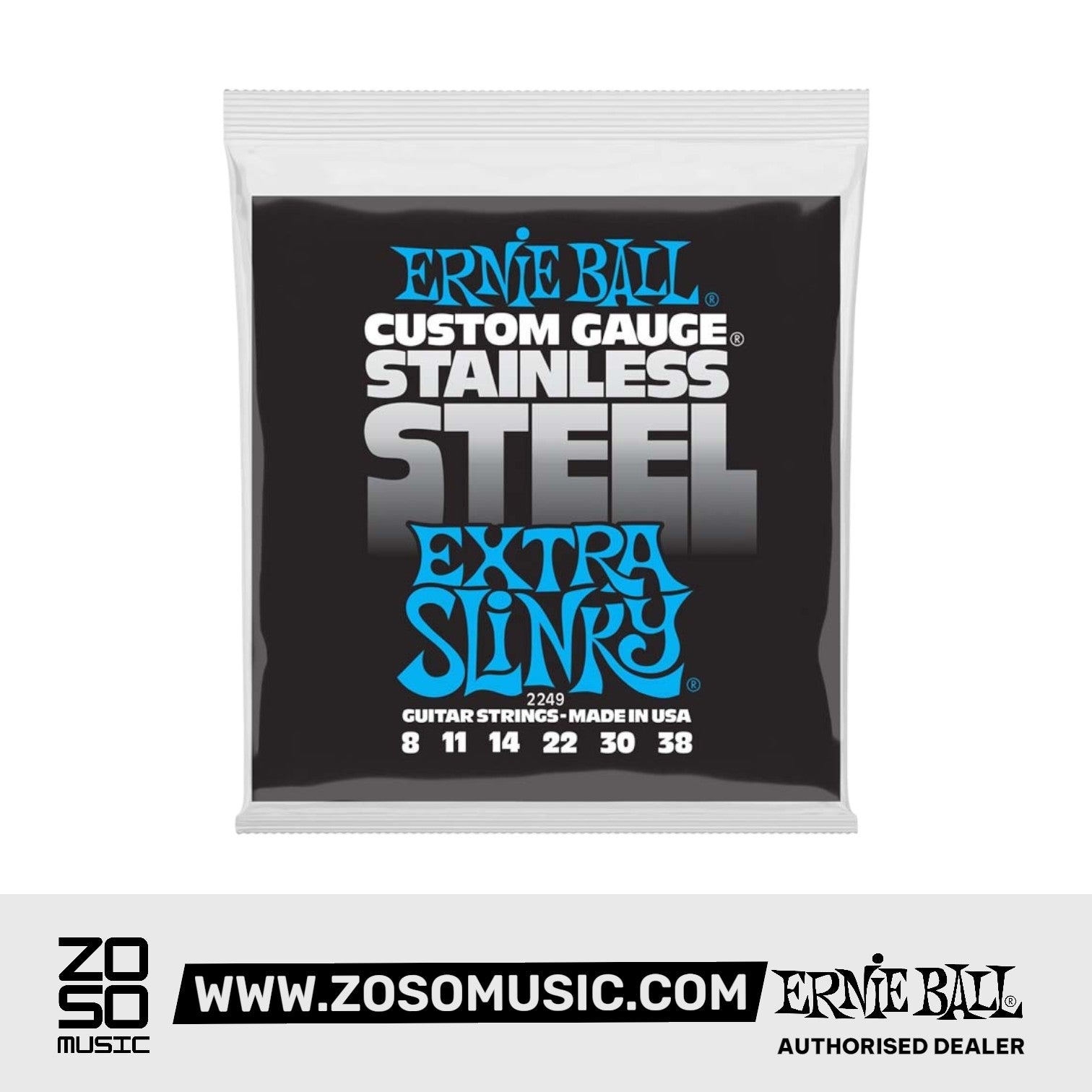 Ernie Ball Extra Slinky Stainless Steel Wound Electric Guitar Strings, 8-38 | Zoso Music Sdn Bhd