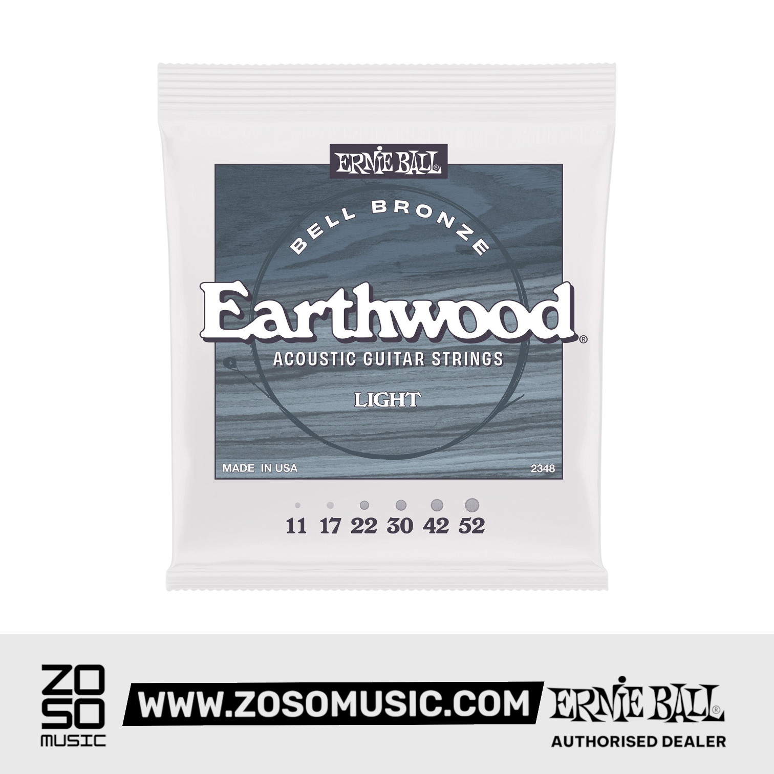 Zoso Music Ernie Ball Earthwood Light Bell Bronze acoustic guitar strings in 11-52 gauge packaging