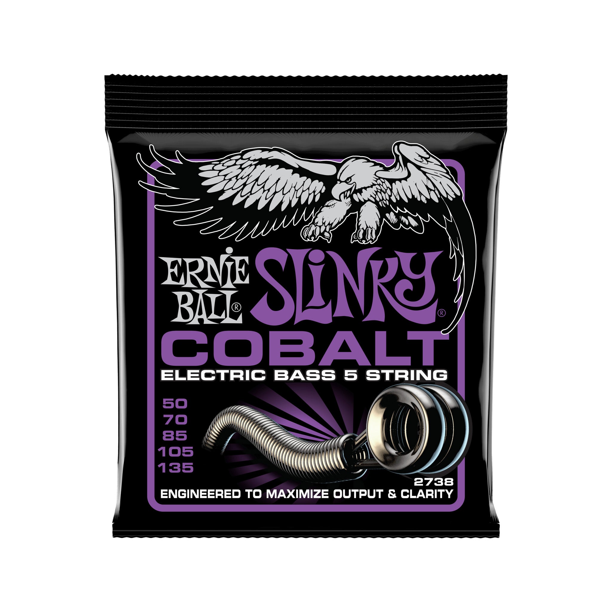 Ernie Ball Power Slinky Cobalt 5-String Electric Bass Guitar Strings, 50-135 | Zoso Music Sdn Bhd