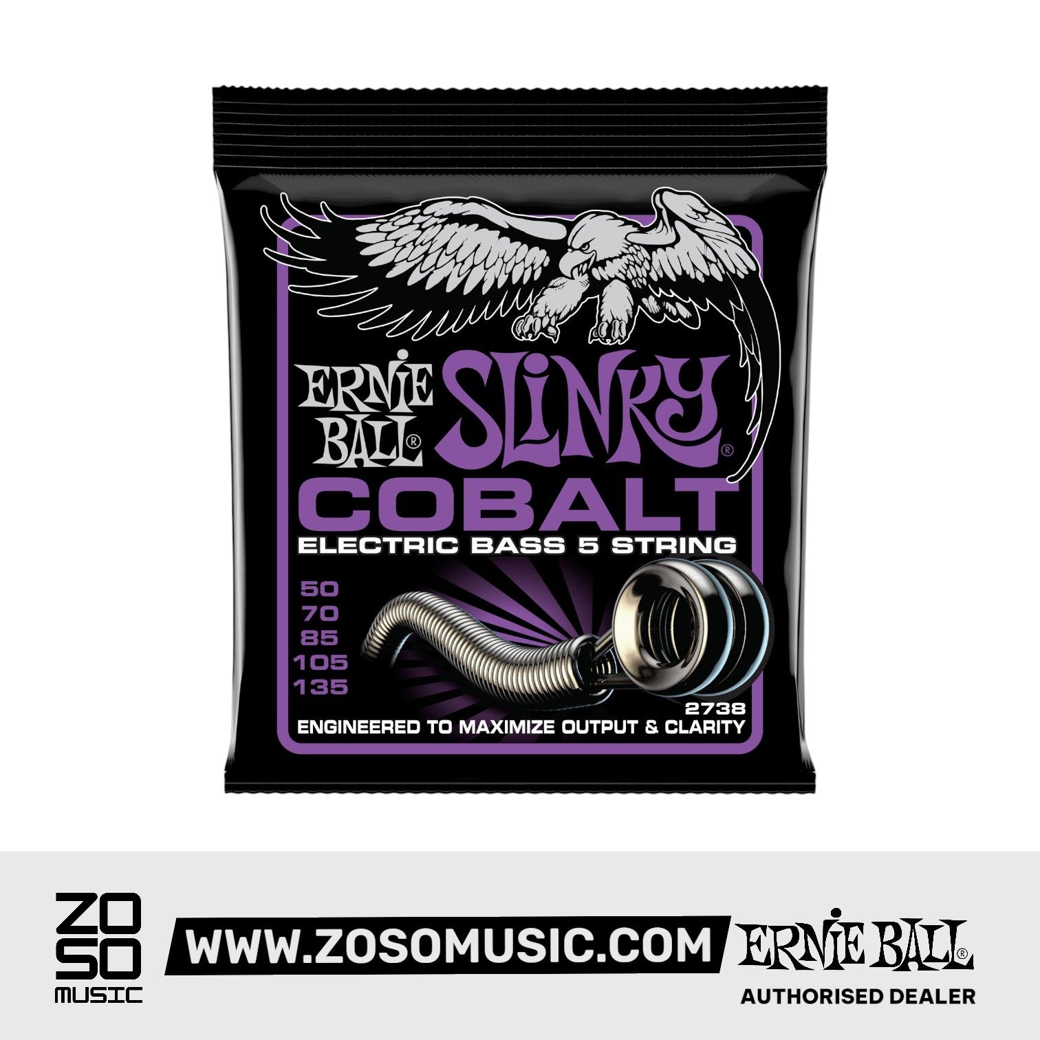 Ernie Ball Power Slinky Cobalt 5-String Electric Bass Guitar Strings, 50-135 | Zoso Music Sdn Bhd