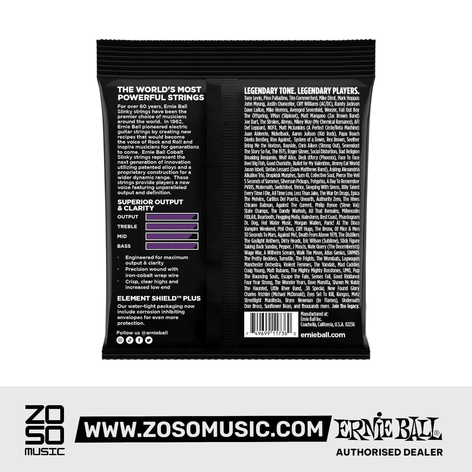 Ernie Ball Power Slinky Cobalt 5-String Electric Bass Guitar Strings, 50-135 |  ERNIE BALL |  STRINGS-BASS GUITAR |  Zoso Music