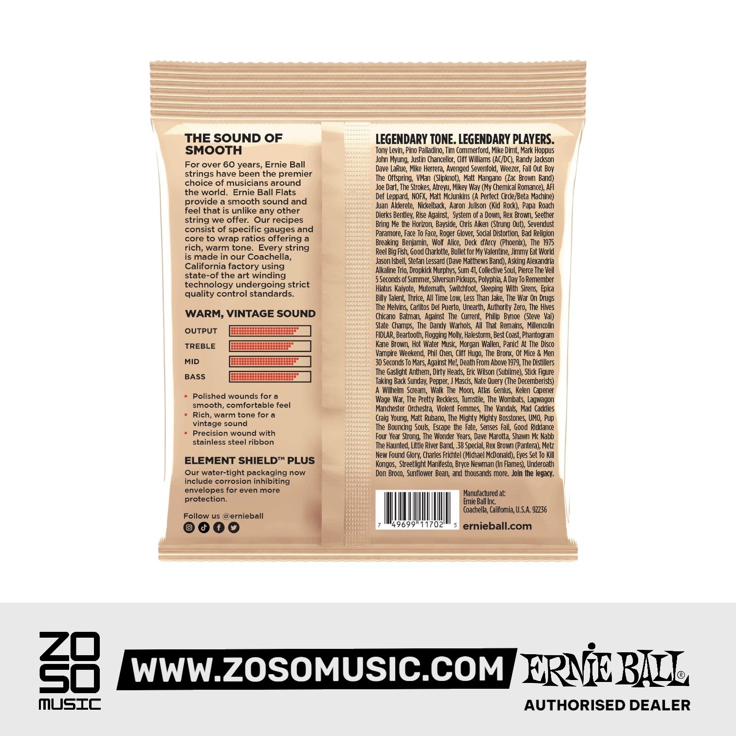 Ernie Ball Short Scale Flatwound Group 1 Electric Bass Strings, 50-110 |  ERNIE BALL |  STRINGS-BASS GUITAR |  Zoso Music