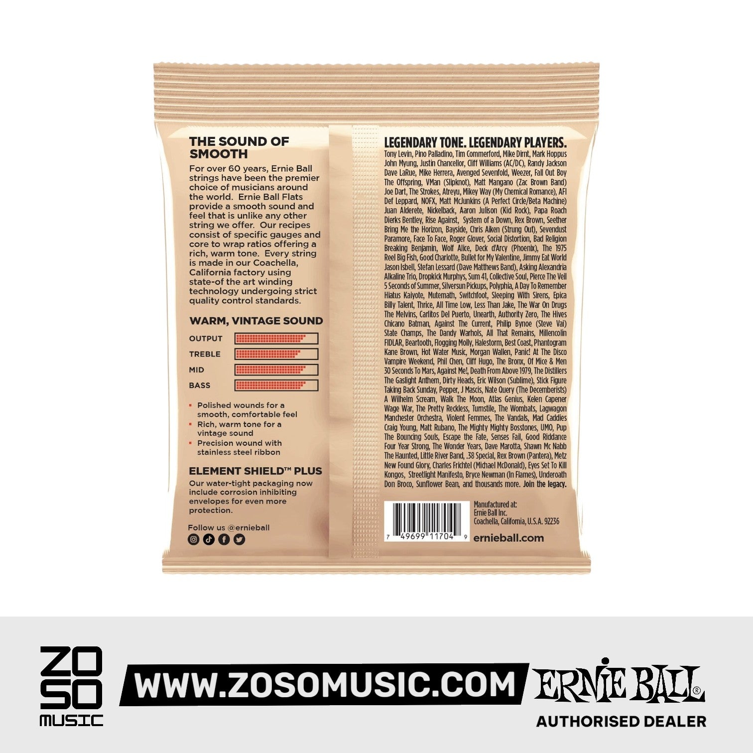 Ernie Ball Flatwound Group 2.5 Electric Bass Strings, 45-105 |  ERNIE BALL |  STRINGS-BASS GUITAR |  Zoso Music