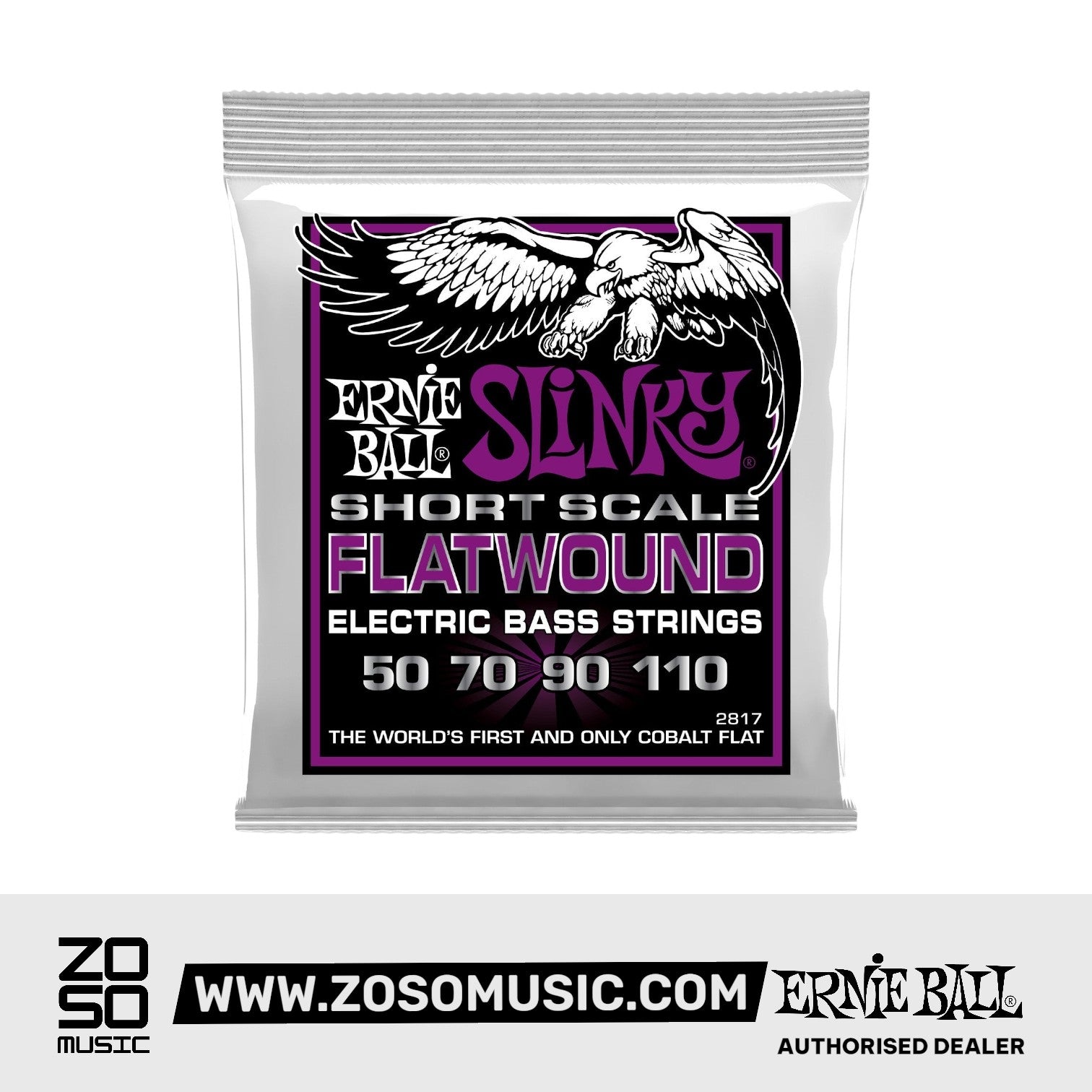 Ernie Ball Power Slinky Flatwound Short Scale Electric Bass Strings, 50-110 | Zoso Music Sdn Bhd