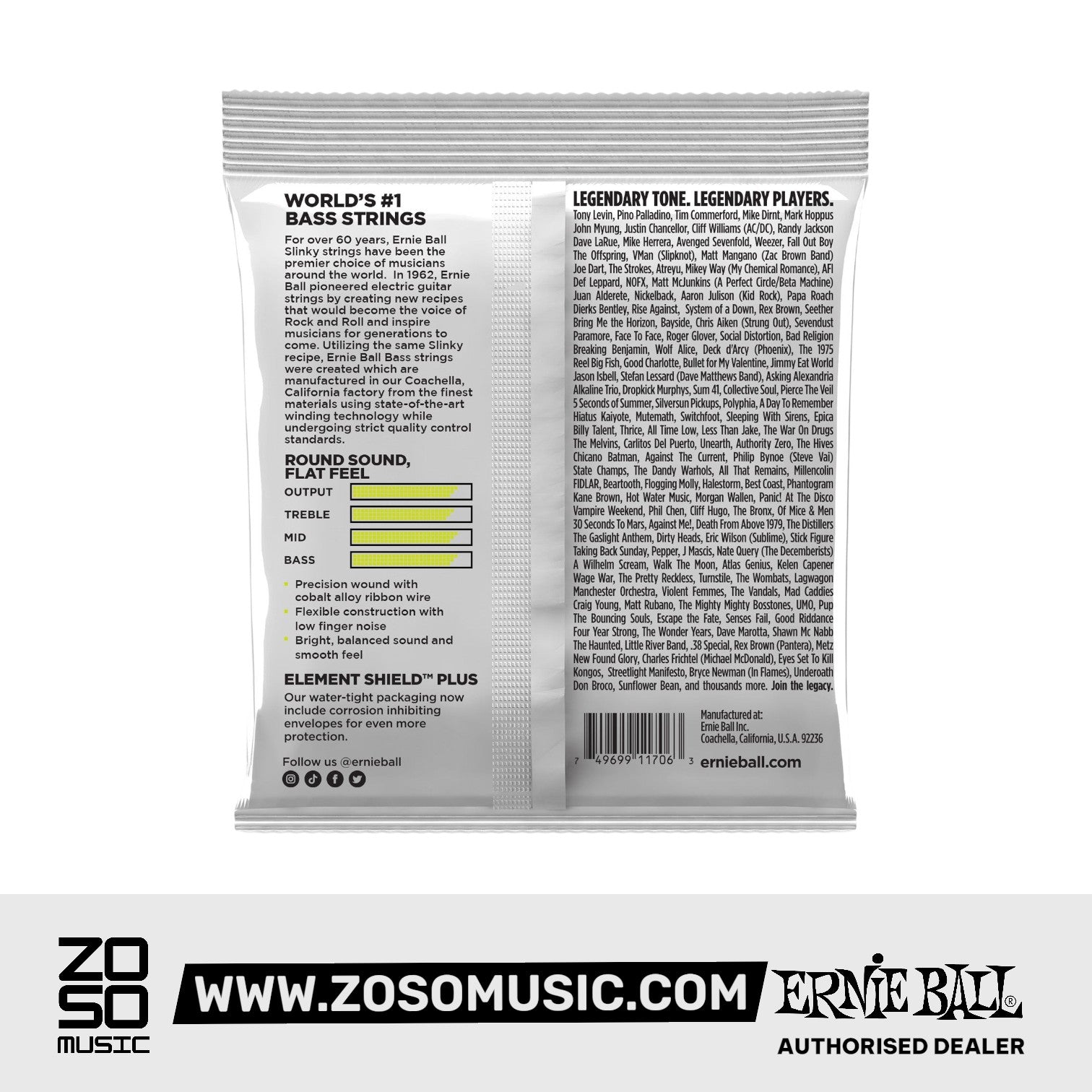 Ernie Ball Regular Slinky Flatwound Short Scale Electric Bass Strings, 45-105 |  ERNIE BALL |  STRINGS-BASS GUITAR |  Zoso Music