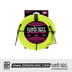 Zoso Music Ernie Ball 10ft neon yellow braided instrument cable with straight to angle plugs in retail packaging