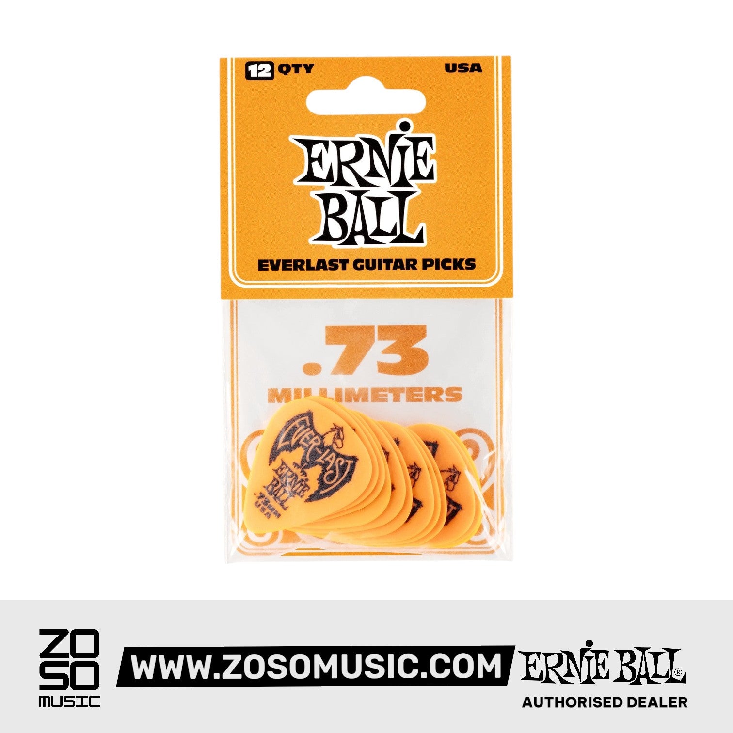 Ernie Ball Everlast Delrin .73mm Guitar Picks, Orange, 12-Pack