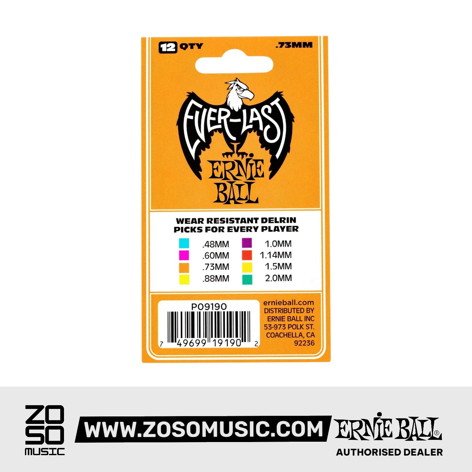 Ernie Ball Everlast Delrin .73mm Guitar Picks, Orange, 12-Pack