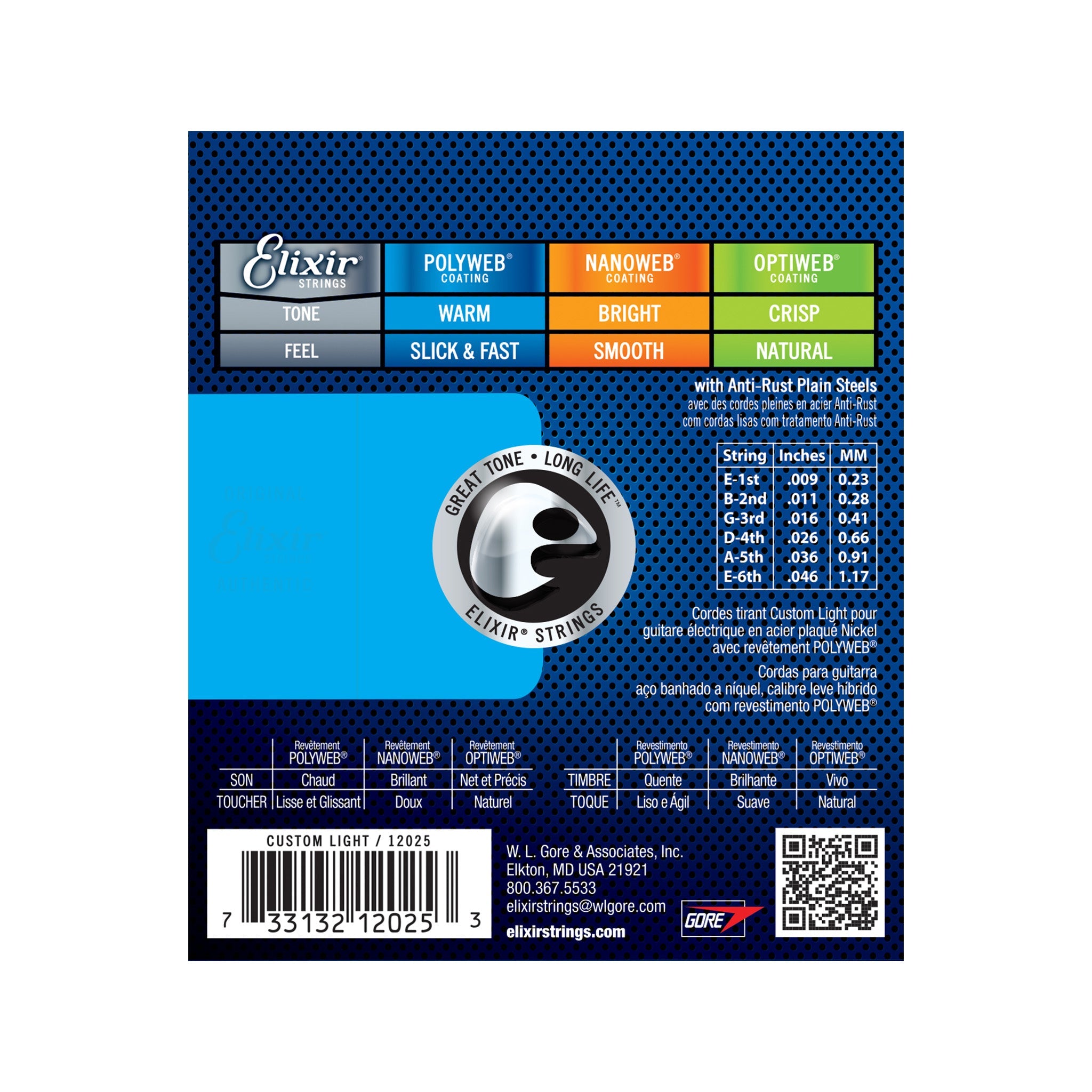 Elixir 12025 Polyweb Custom Light Electric Guitar Strings, 09-46 Zoso Music