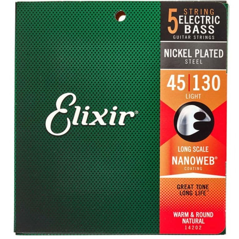 Elixir 14202 Nanoweb Light Long Scale 5 String Bass Strings 45-130