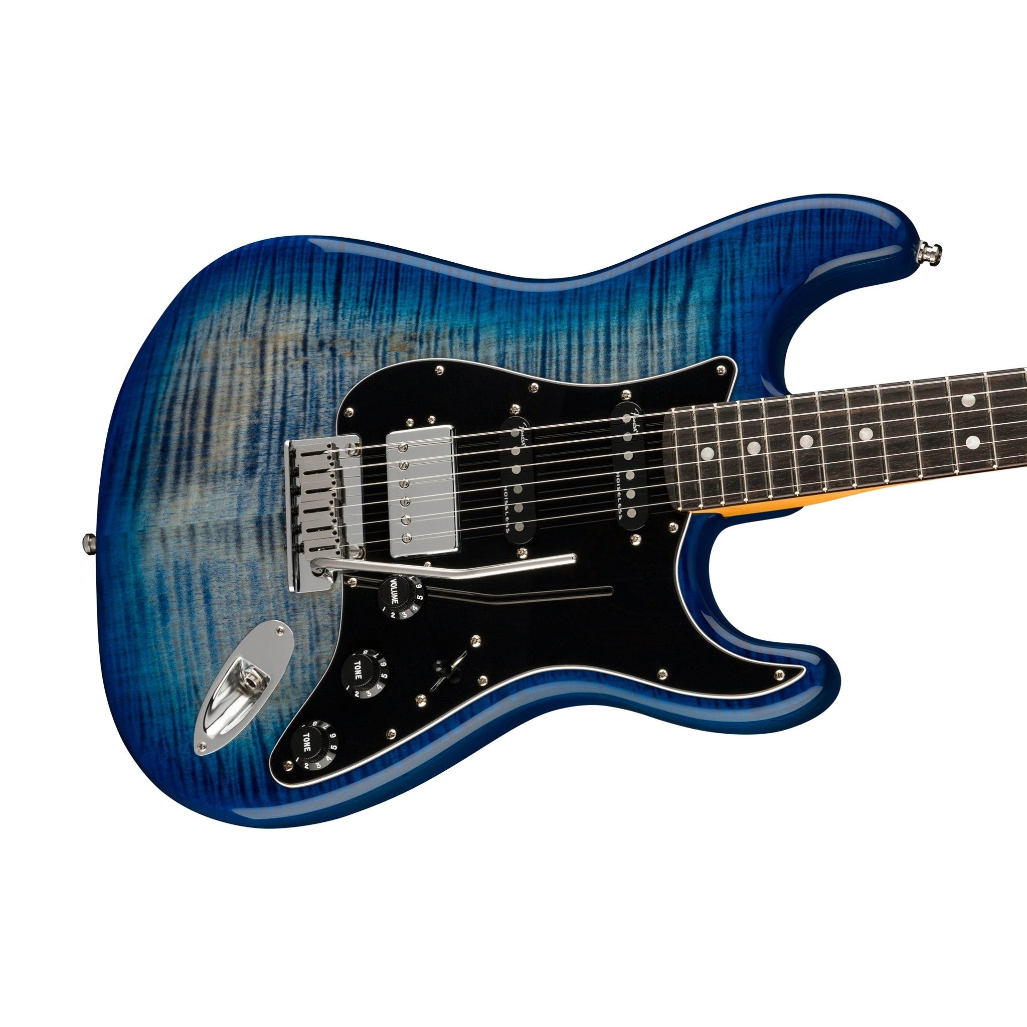 Fender American Ultra Limited Edition HSS Stratocaster Electric Guitar, Ebony FB, Denim Burst