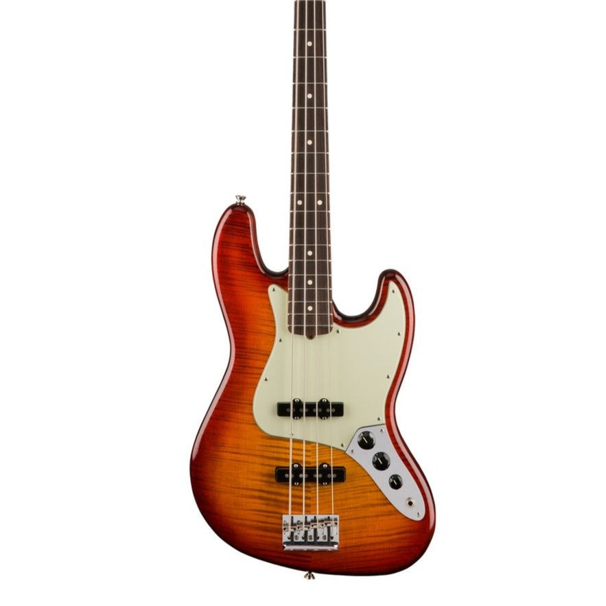 Fender Ltd Ed American Professional FMT Jazz Bass Guitar, RW FB, Aged Cherry Burst