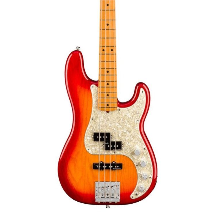 Fender American Ultra Precision Bass Guitar, Maple FB, Plasma Red Burst