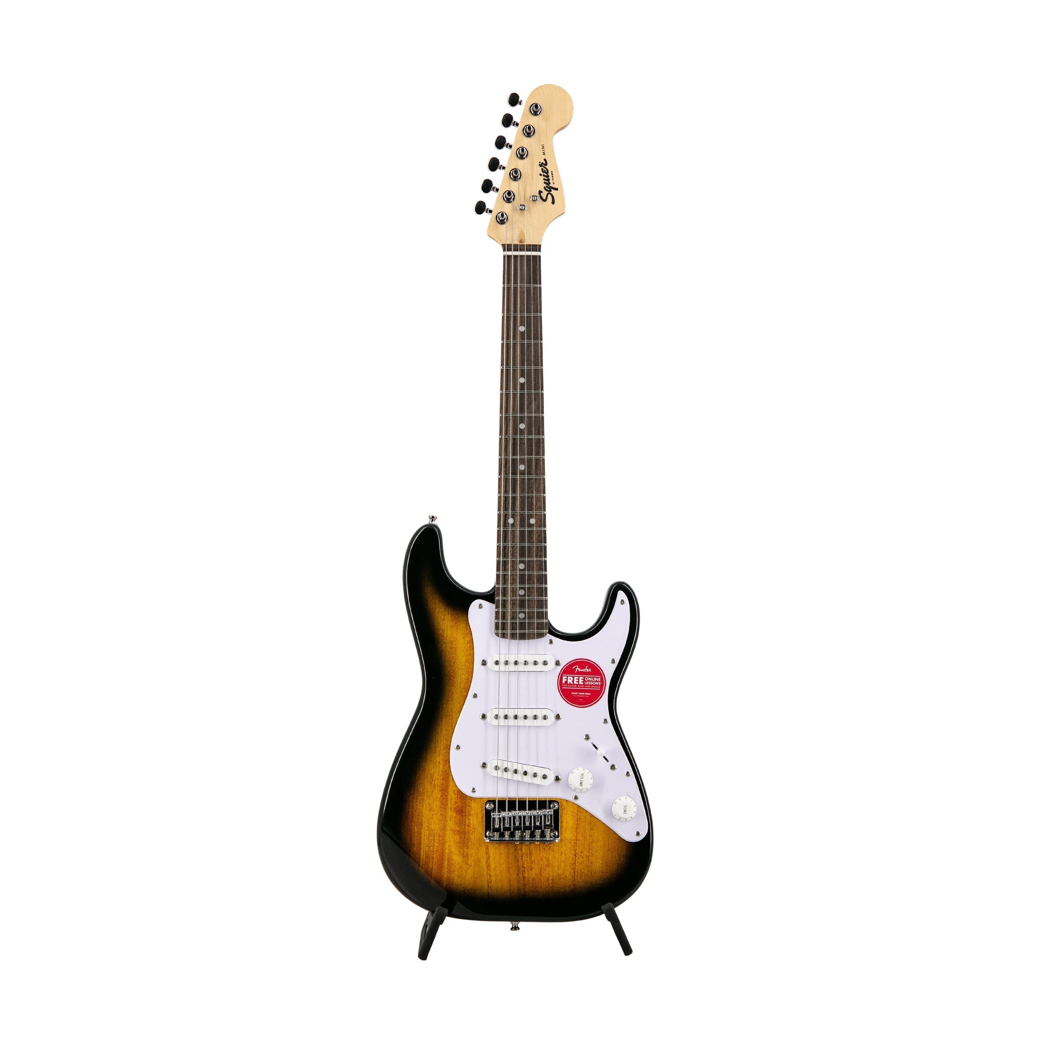 Squier FSR Mini Stratocaster Electric Guitar, Laurel FB, Brown Sunburst |  SQUIER BY FENDER |  ELECTRIC GUITAR |  Zoso Music