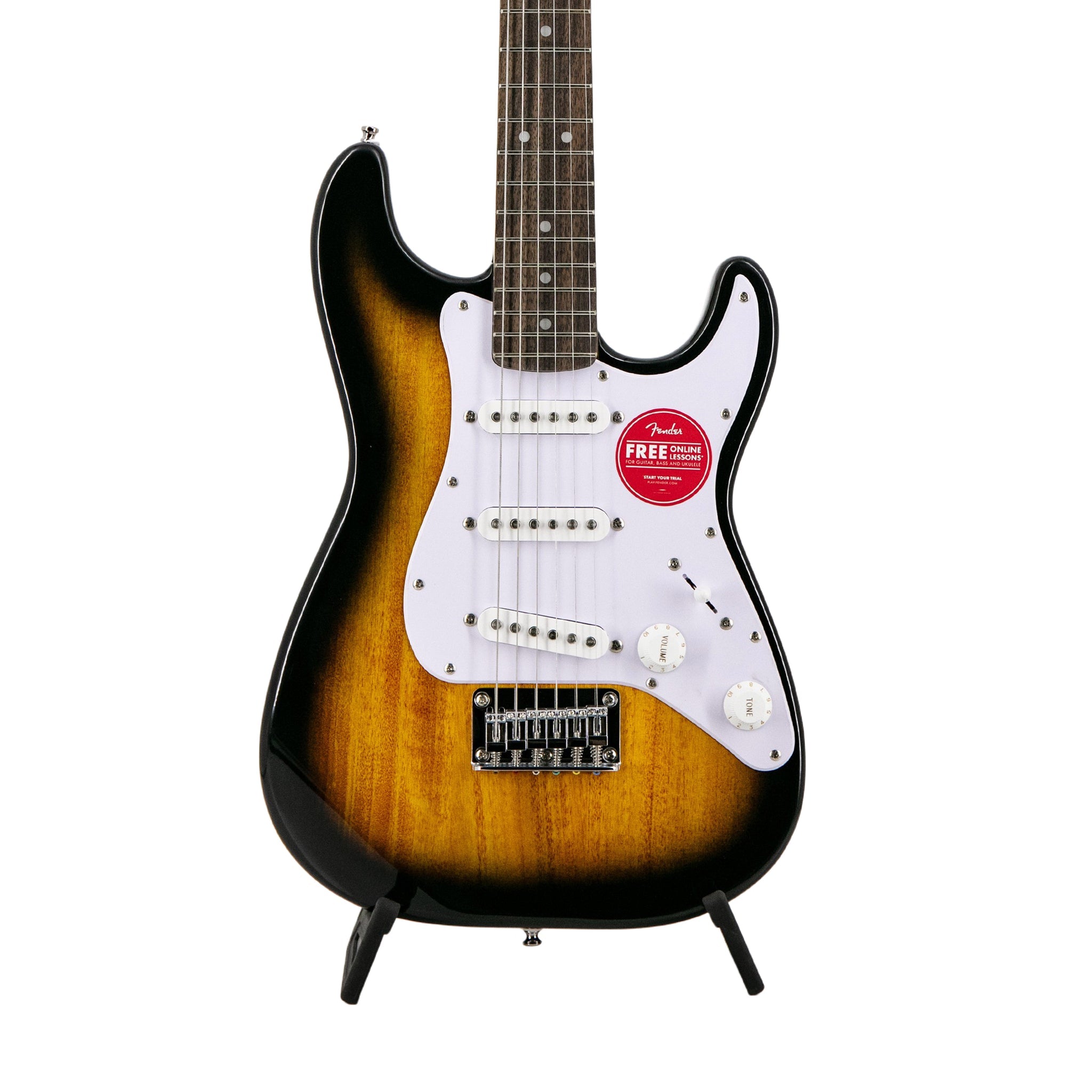 Squier FSR Mini Stratocaster Electric Guitar, Laurel FB, Brown Sunburst | Zoso Music Sdn Bhd