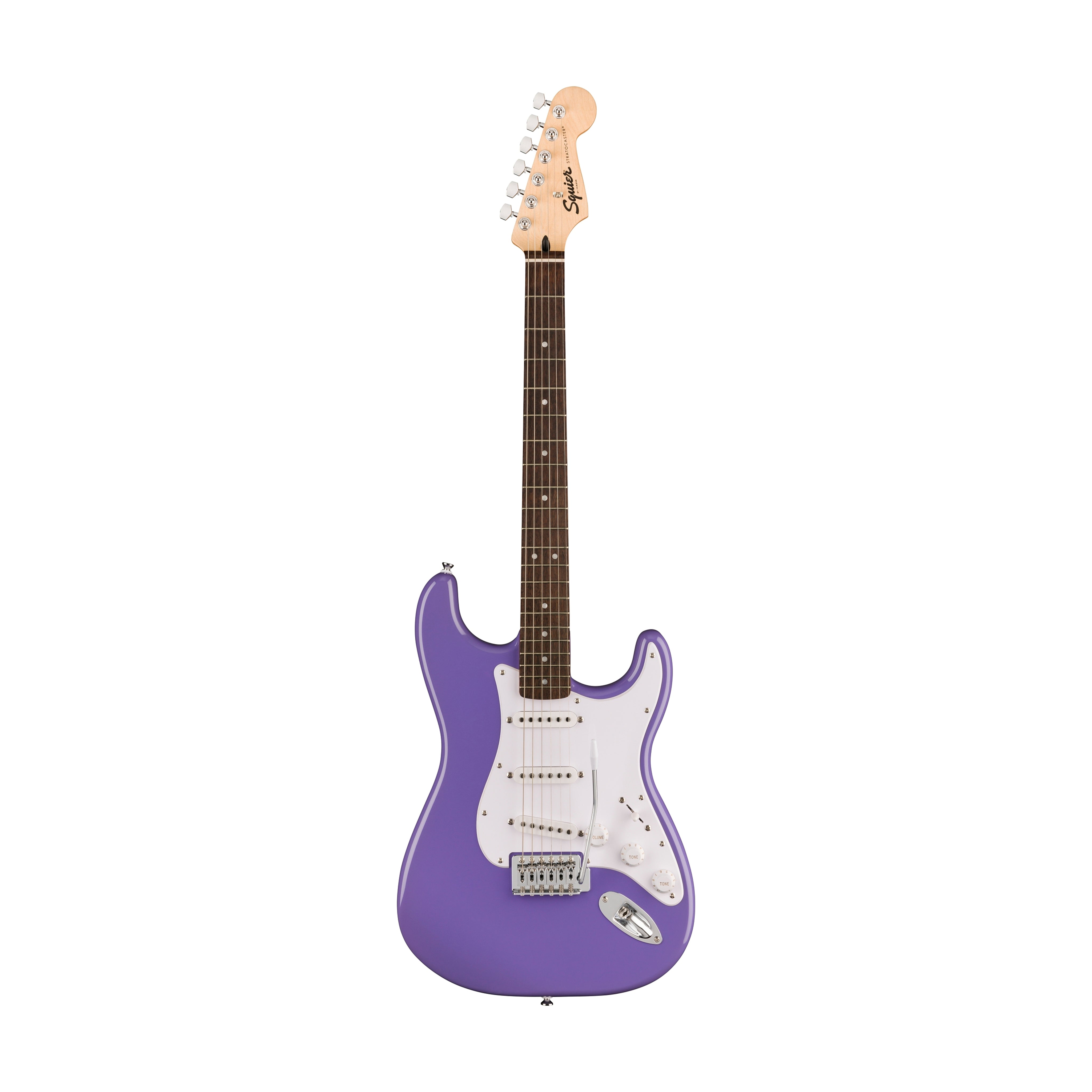 Squier Sonic Stratocaster Electric Guitar Bundle w/White Pickguard, Laurel FB, Ultraviolet