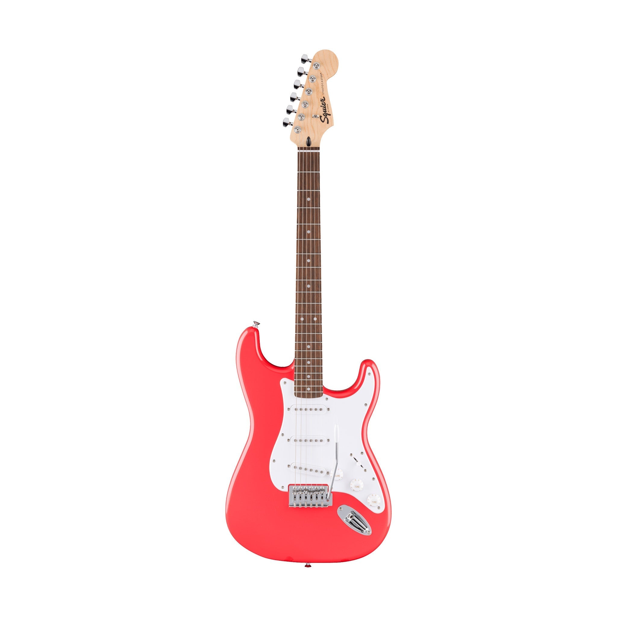 Squier FSR Sonic Stratocaster Electric Guitar w/White Pickguard, Laurel FB, Fiesta Red |  SQUIER BY FENDER |  ELECTRIC GUITAR |  Zoso Music