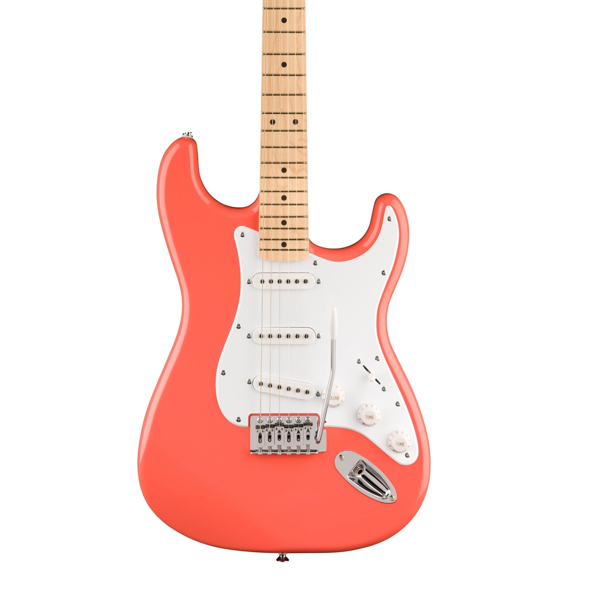 Squier FSR Sonic Stratocaster Electric Guitar w/White Pickguard, Maple FB, Tahitian Coral | Zoso Music Sdn Bhd