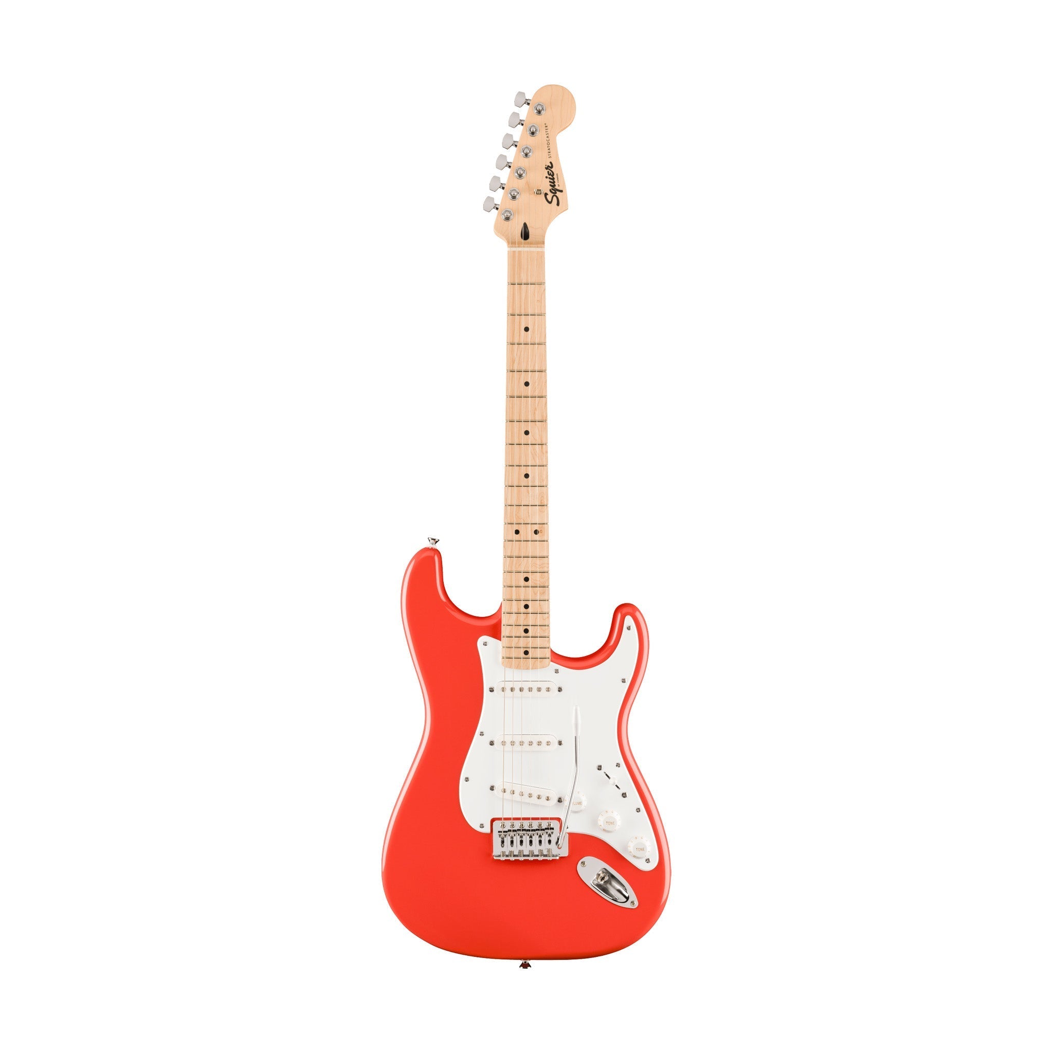 Squier FSR Sonic Stratocaster Electric Guitar w/White Pickguard, Maple FB, Fiesta Red |  SQUIER BY FENDER |  ELECTRIC GUITAR |  Zoso Music
