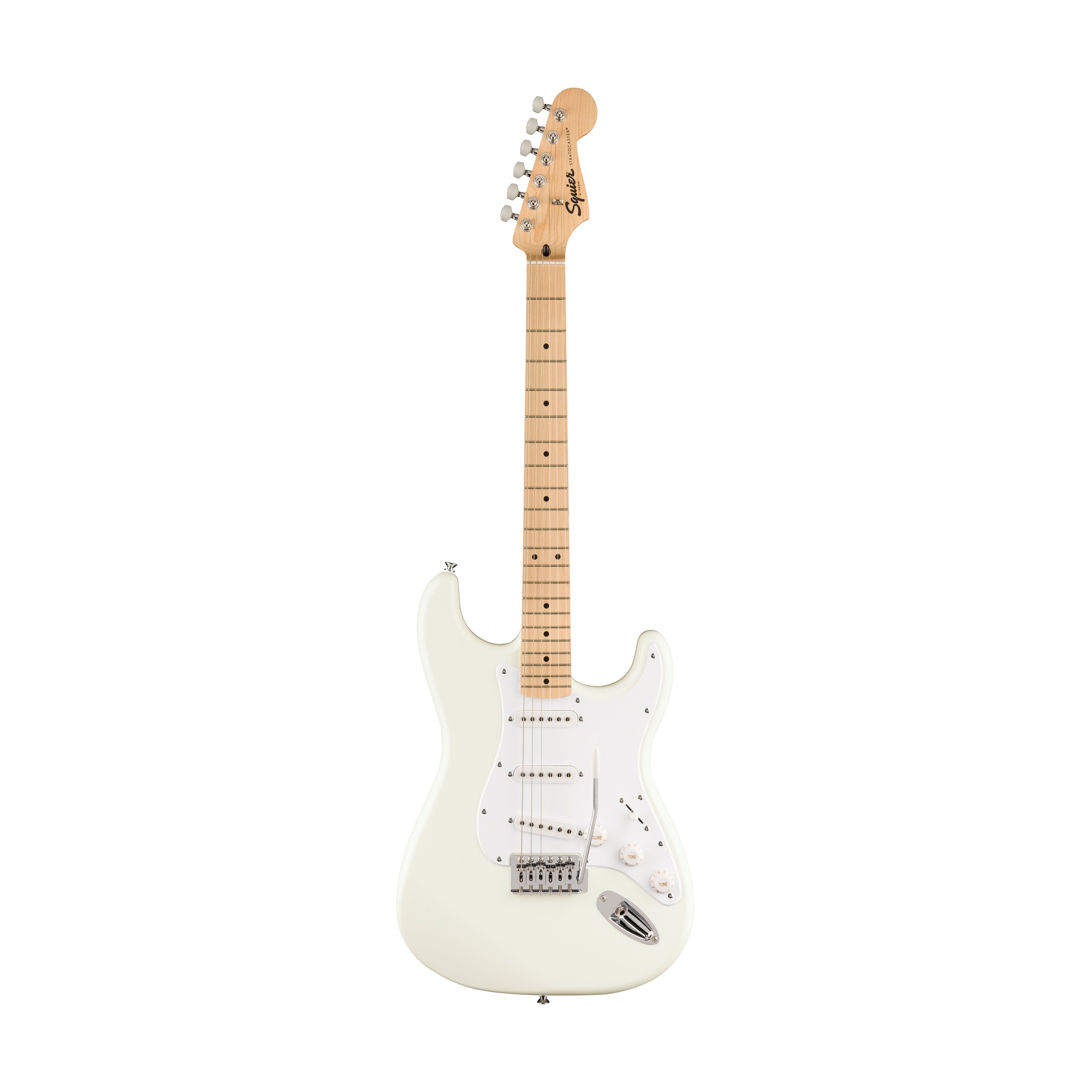 Squier FSR Sonic Stratocaster Electric Guitar w/White Pickguard, Maple FB, Arctic White