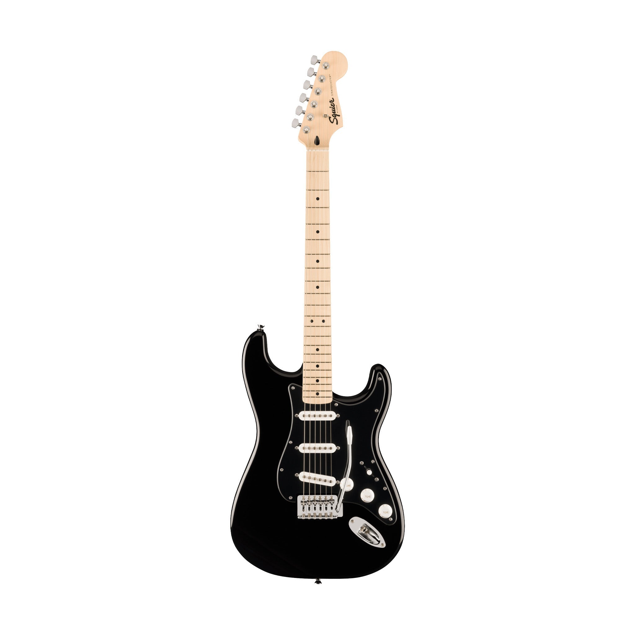 Squier FSR Sonic Stratocaster Electric Guitar w/Black PG & White Plastic Parts, Maple FB, Black |  SQUIER BY FENDER |  ELECTRIC GUITAR |  Zoso Music