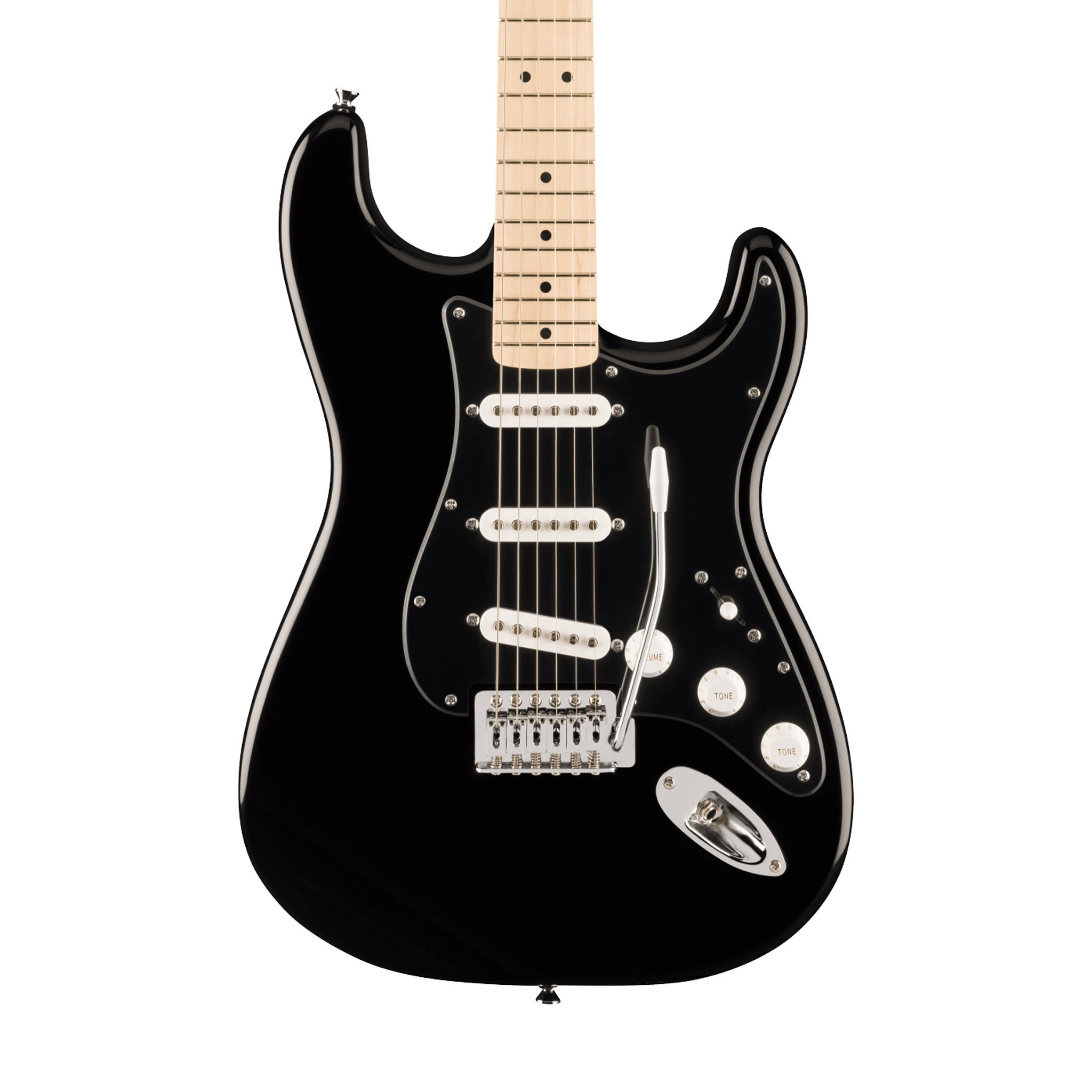 Squier FSR Sonic Stratocaster Electric Guitar w/Black PG & White Plastic Parts, Maple FB, Black | Zoso Music Sdn Bhd