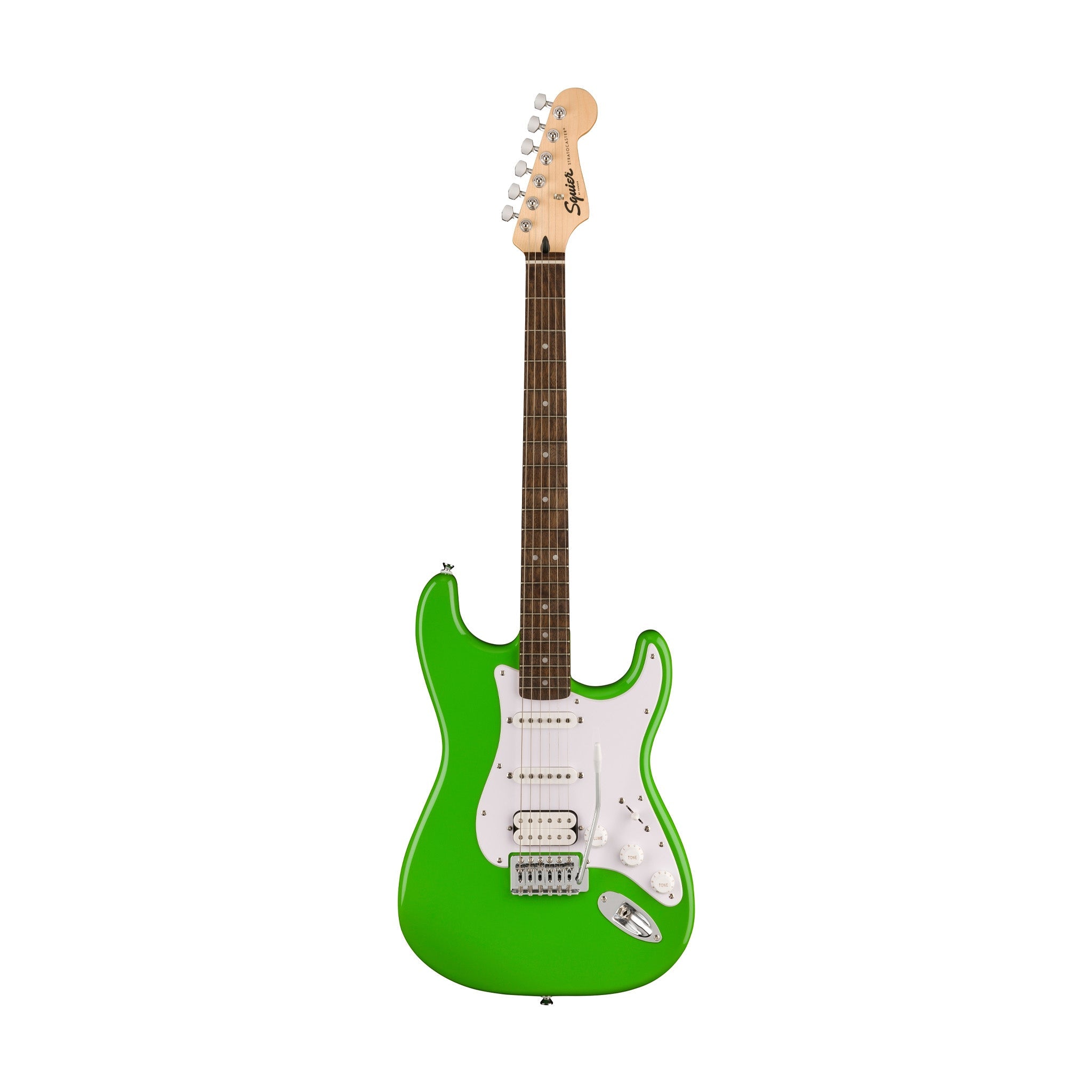Squier FSR Sonic Stratocaster HSS Electric Guitar w/White Pickguard, Laurel FB, Lime Green |  SQUIER BY FENDER |  ELECTRIC GUITAR |  Zoso Music