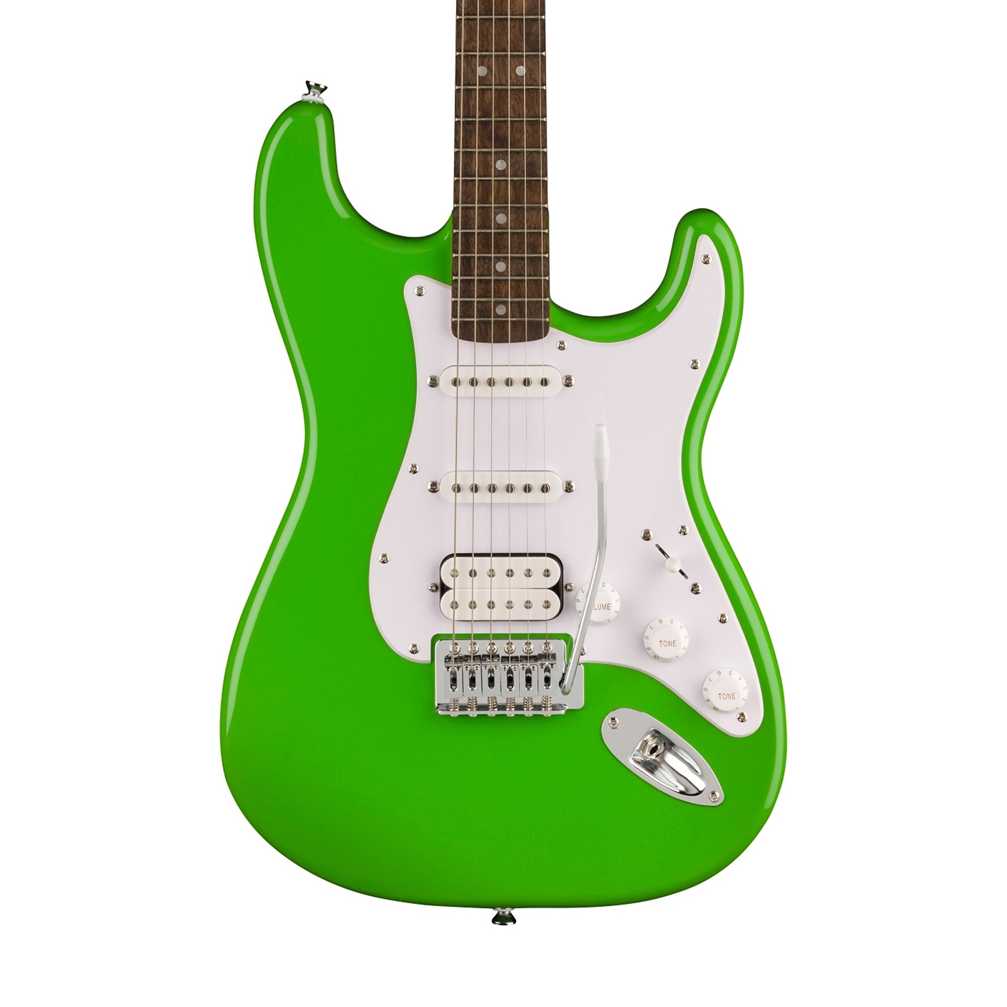 Squier FSR Sonic Stratocaster HSS Electric Guitar w/White Pickguard, Laurel FB, Lime Green |  SQUIER BY FENDER |  ELECTRIC GUITAR |  Zoso Music