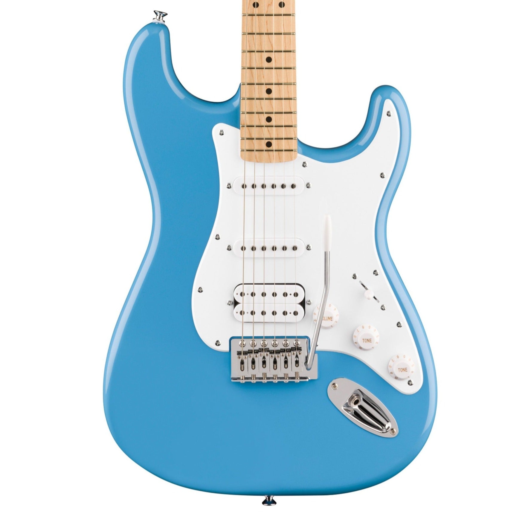 Squier FSR Sonic Stratocaster HSS Electric Guitar w/White Pickguard, Maple FB, California Blue | Zoso Music Sdn Bhd