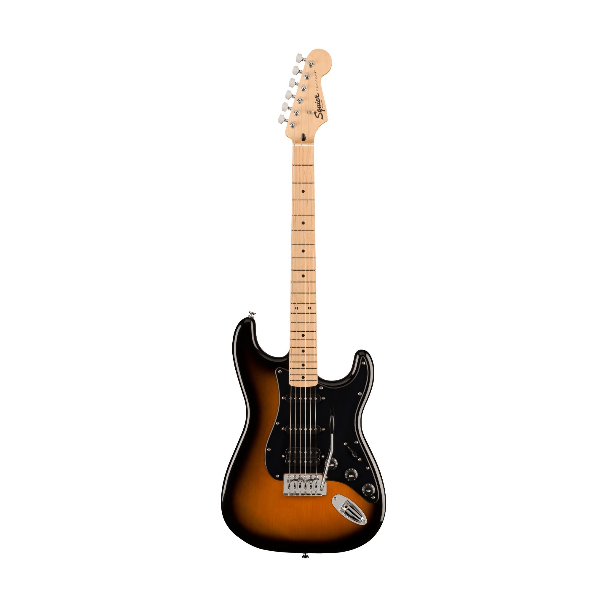 Squier FSR Sonic Stratocaster HSS Electric Guitar w/Black Pickguard, Maple FB, 2-Color Sunburst |  SQUIER BY FENDER |  ELECTRIC GUITAR |  Zoso Music