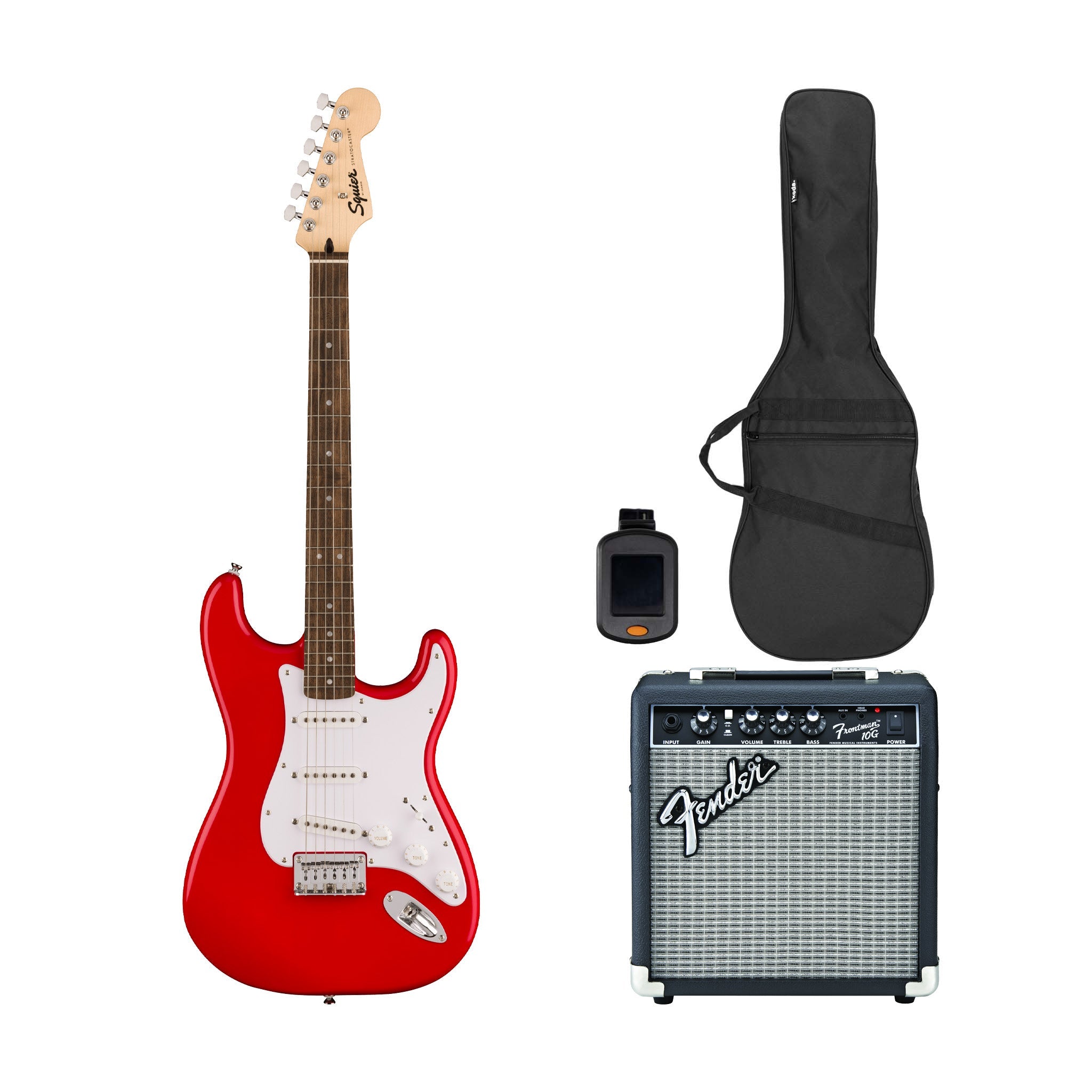 Squier Sonic Stratocaster HT Electric Guitar Bundle w/White Pickguard, Laurel FB, Torino Red | Zoso Music Sdn Bhd