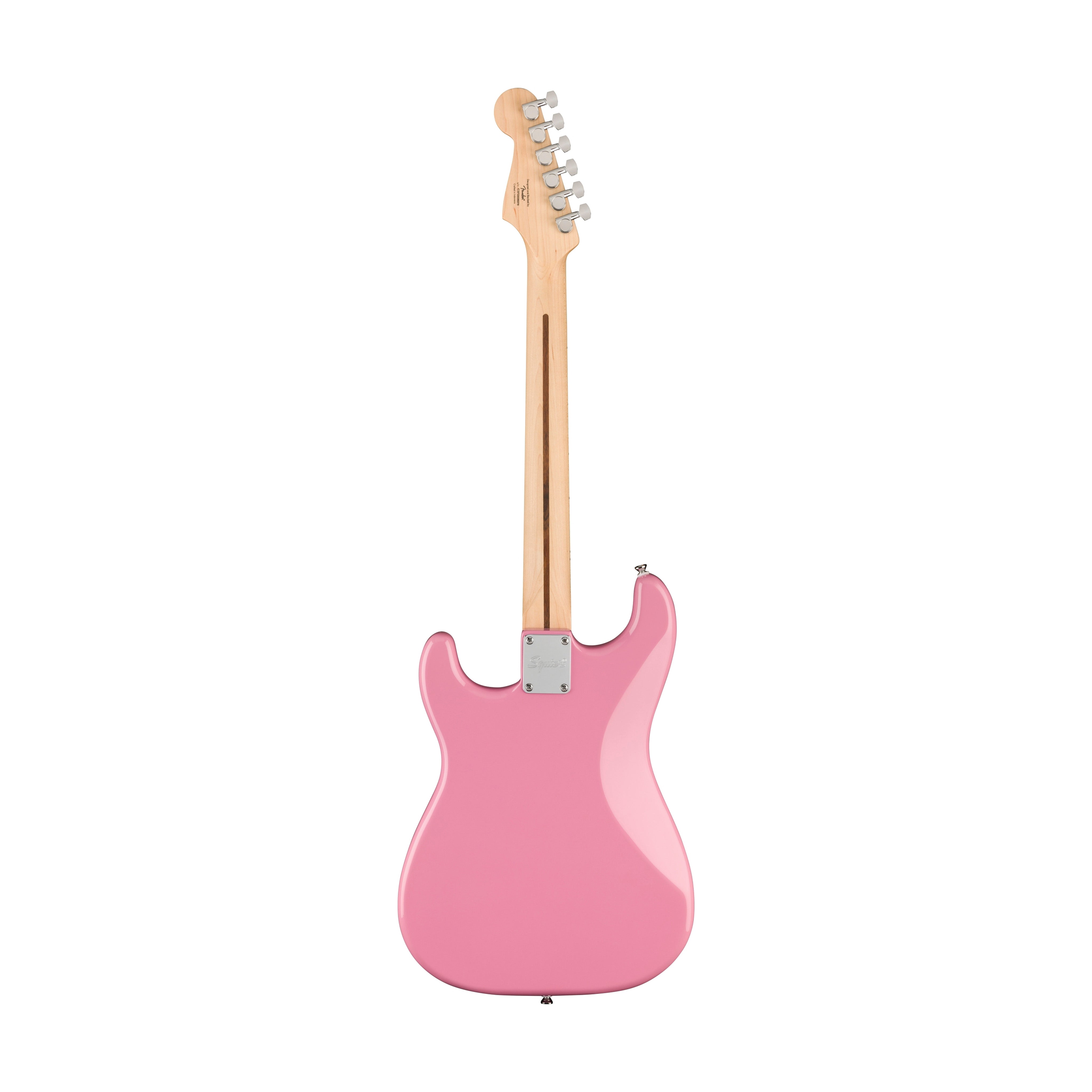 Squier Sonic Stratocaster HT H Electric Guitar Bundle w/White Pickguard, Maple FB, Flash Pink